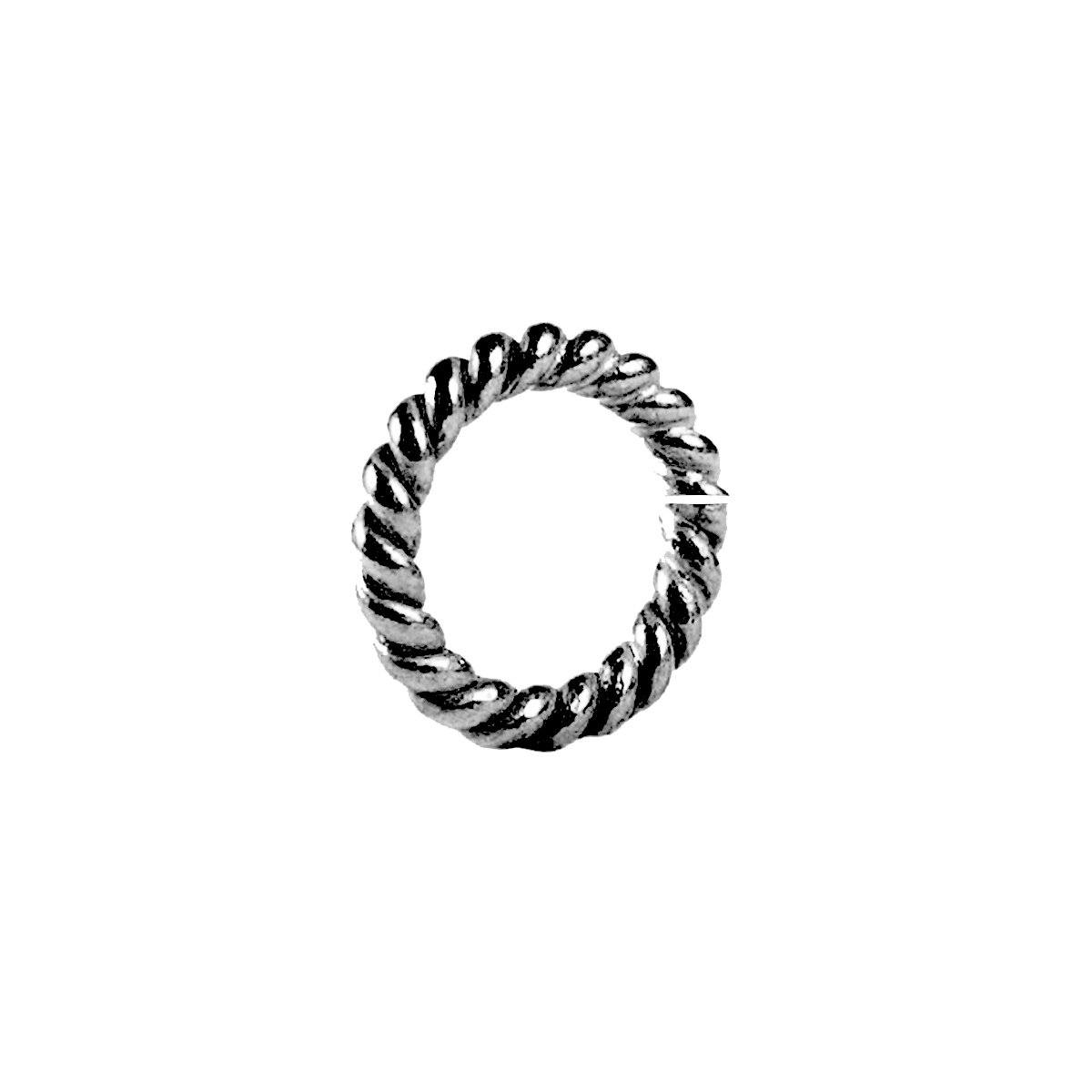 Elegant twisted open jump ring in black rhodium overlay over copper, polished black finish, handcrafted in India.