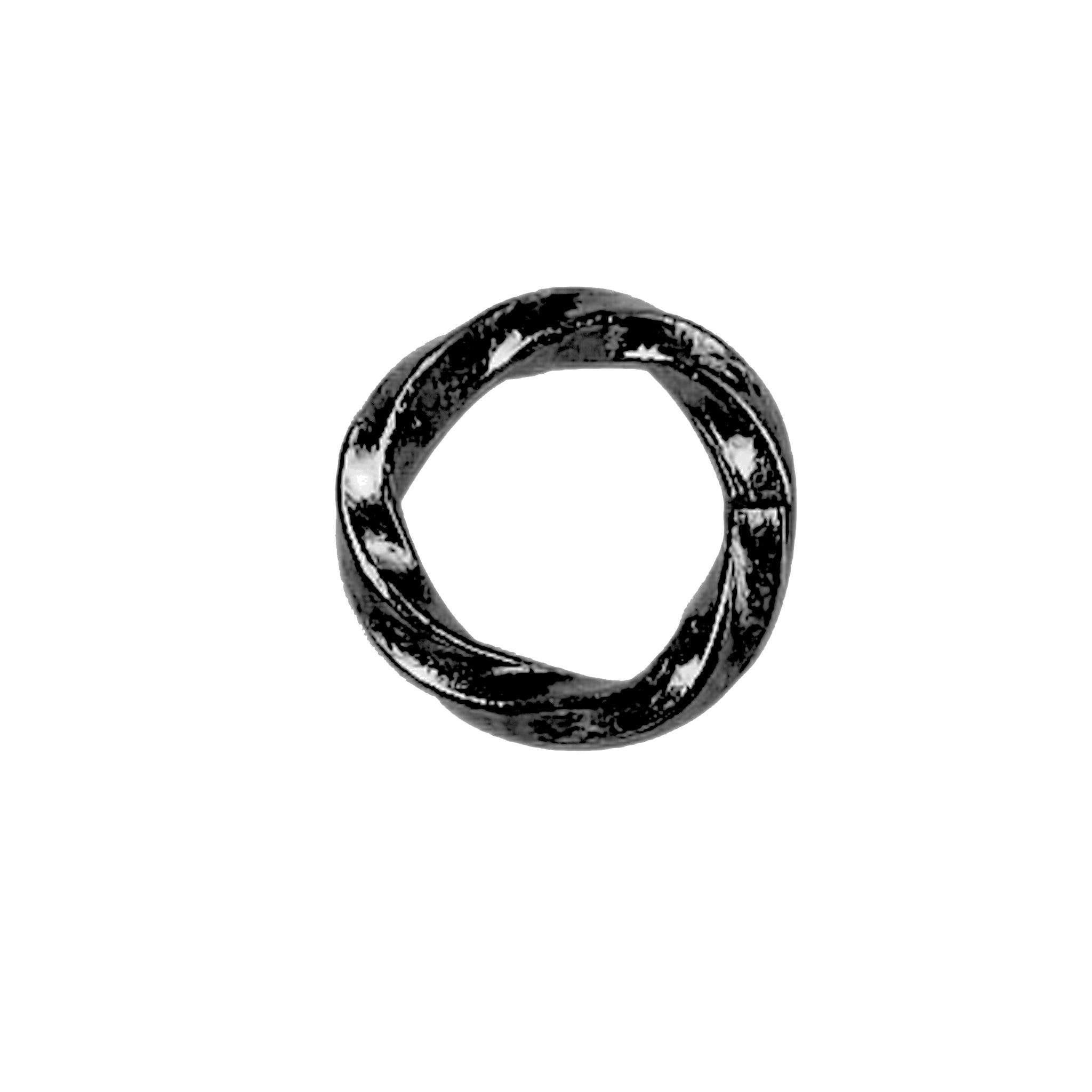 Elegant irregular twisted open jump ring in black rhodium overlay over copper, polished black finish, handcrafted in India.