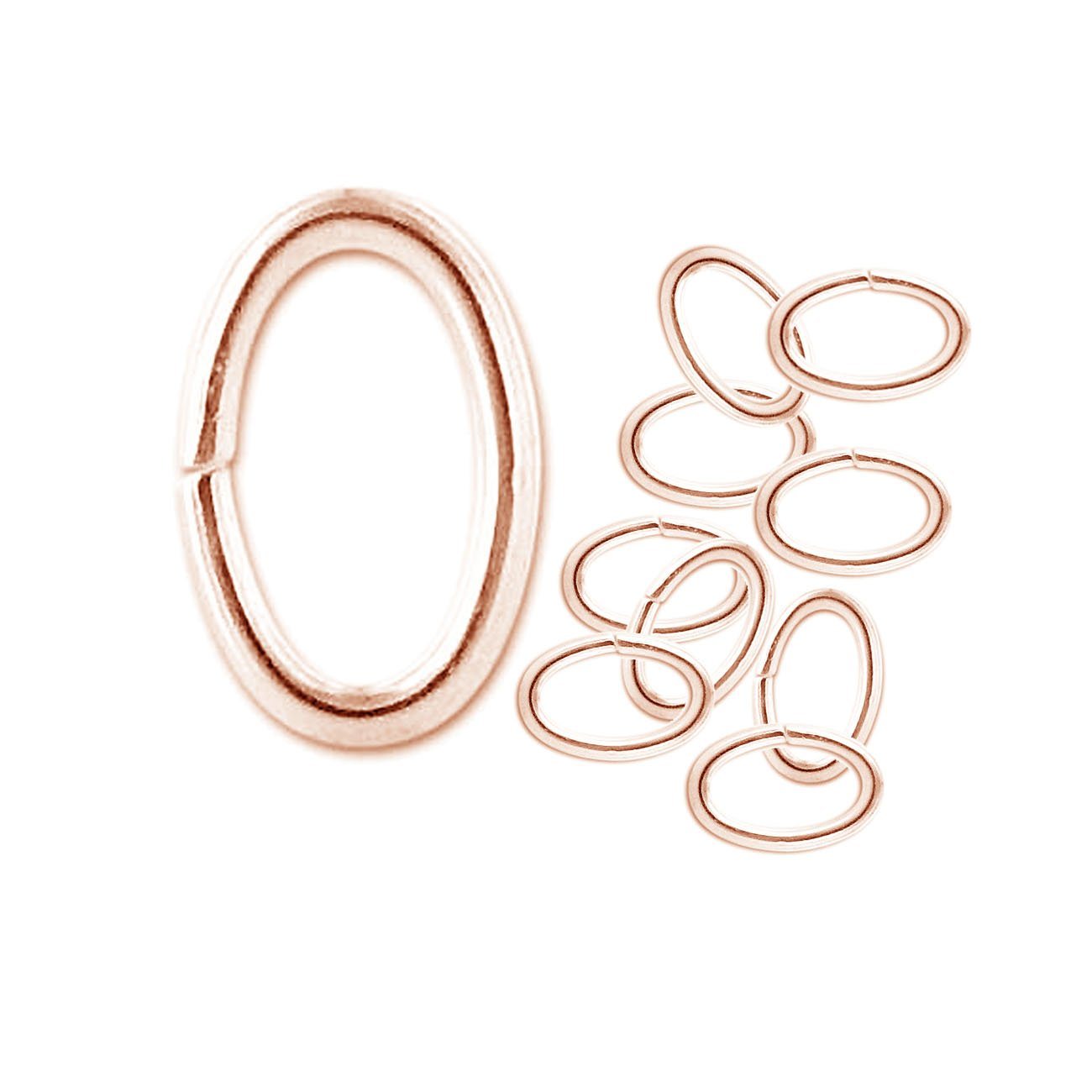 Luxury rose gold overlay oval open jump rings with polished finish, handcrafted in India for elegant jewelry making.
