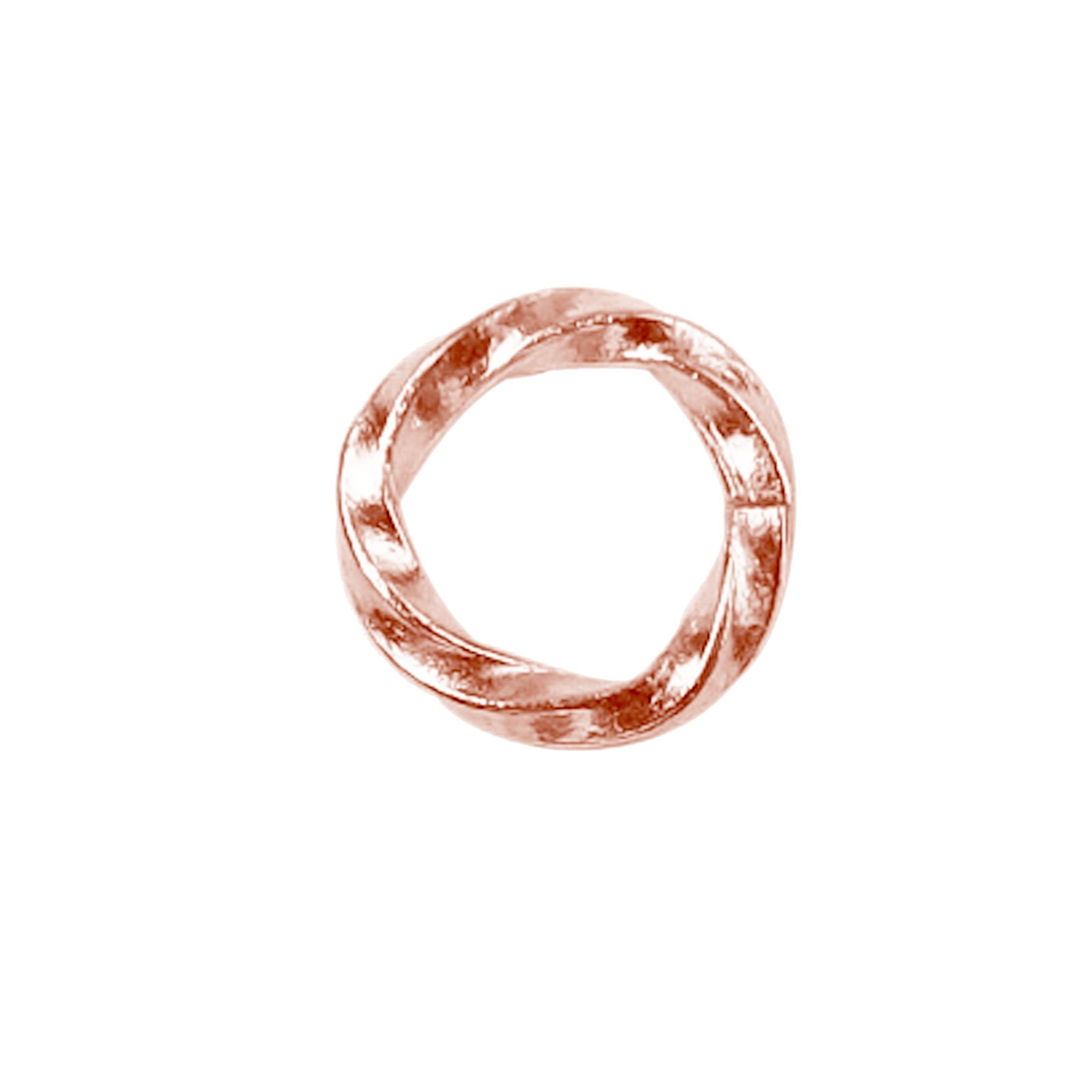 Luxury rose gold overlay irregular twisted open jump ring with polished finish, handcrafted in India for artisan jewelry making.