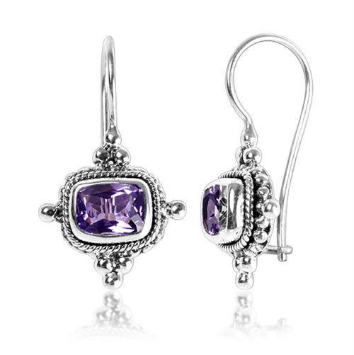 Handcrafted Sterling Silver Amethyst Quartz Cushion Rope Artisan Earrings