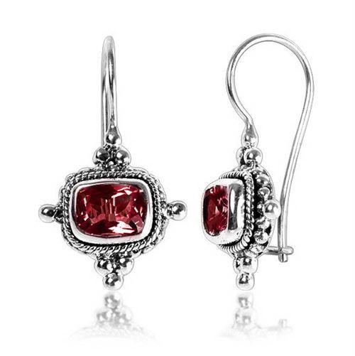 Handcrafted Sterling Silver Garnet Quartz Cushion Rope Artisan Earrings