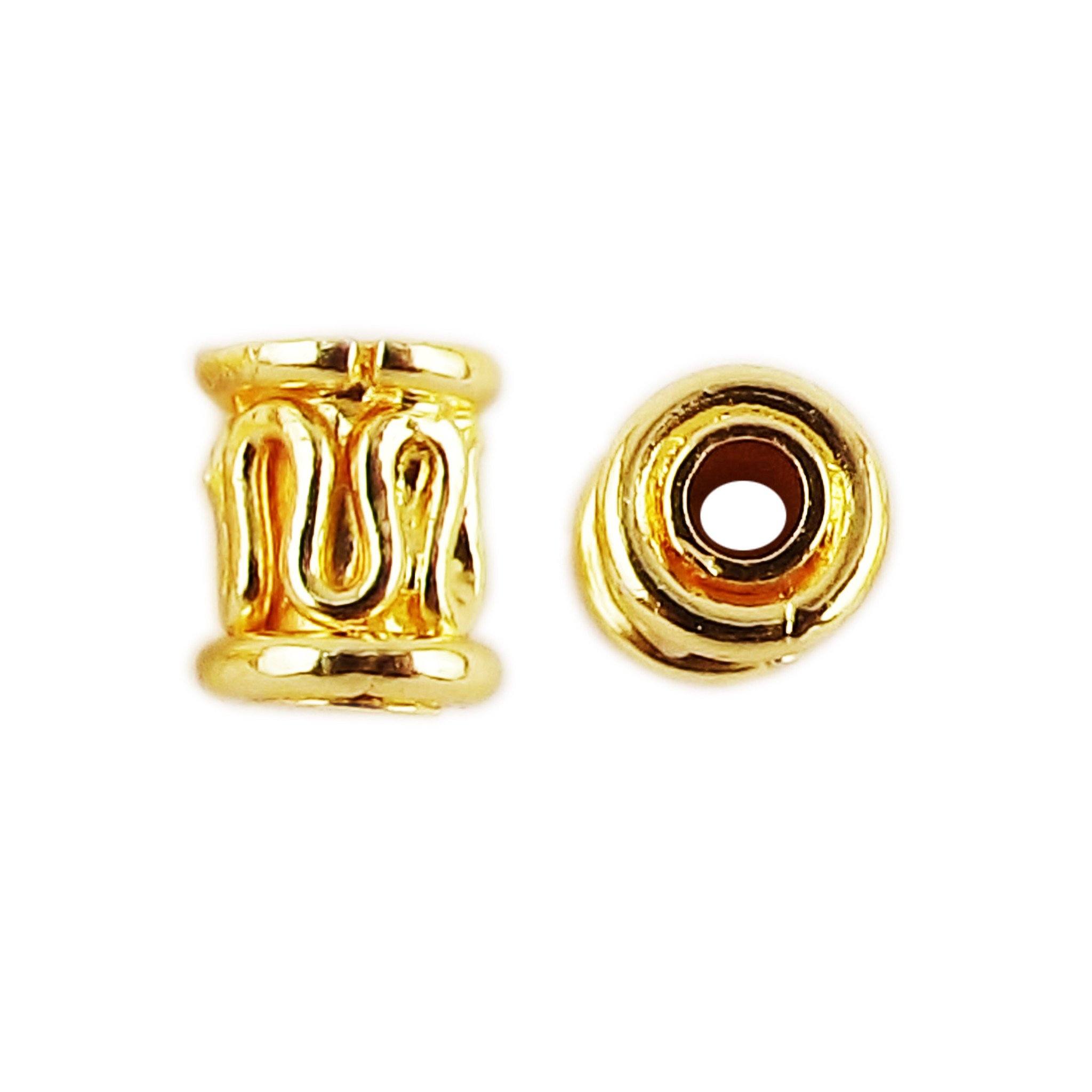 Handcrafted 18K Gold Overlay Tube Over Copper decorative jewelry bead from India with polished finish