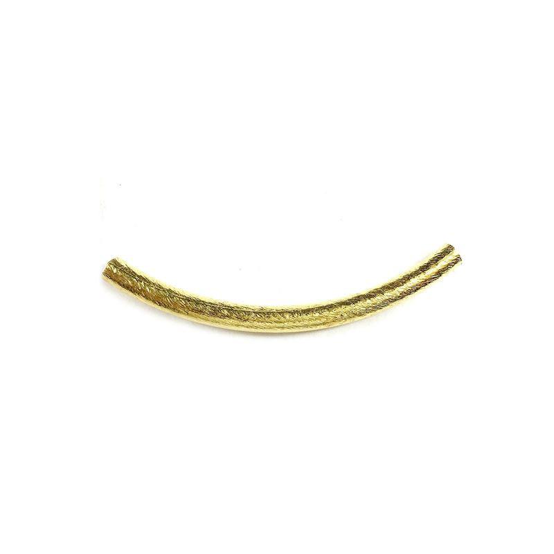 Handcrafted 18K Gold Overlay Tube Over Copper smooth curved jewelry bead from India with polished finish