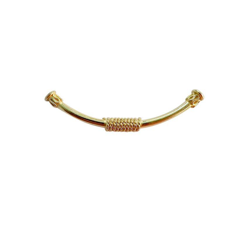 Handcrafted 18K Gold Overlay Tube Over Copper curved jewelry bead from India with polished finish