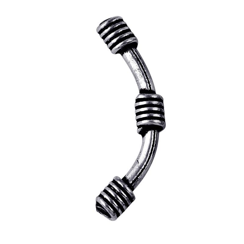 Decorative curved silver overlay over copper tube bead handcrafted in India for retail jewelry designs