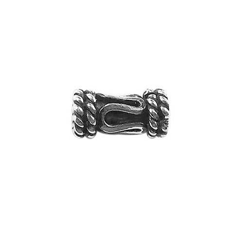 Handcrafted silver overlay mini tube bead from India with oxidized finish and rope detail for retail jewelry making