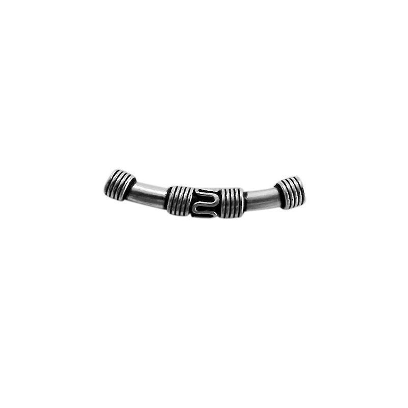 Handcrafted silver overlay tube bead from India with oxidized finish and center wave design for retail jewelry making