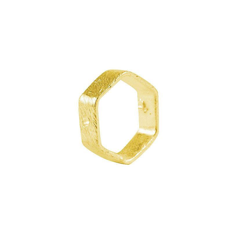 Elegant 18K Gold Overlay Copper geometric open-form jewelry ring with angular shape, textured gold finish, and side holes, handcrafted in India for DIY jewelry making and creative designs.