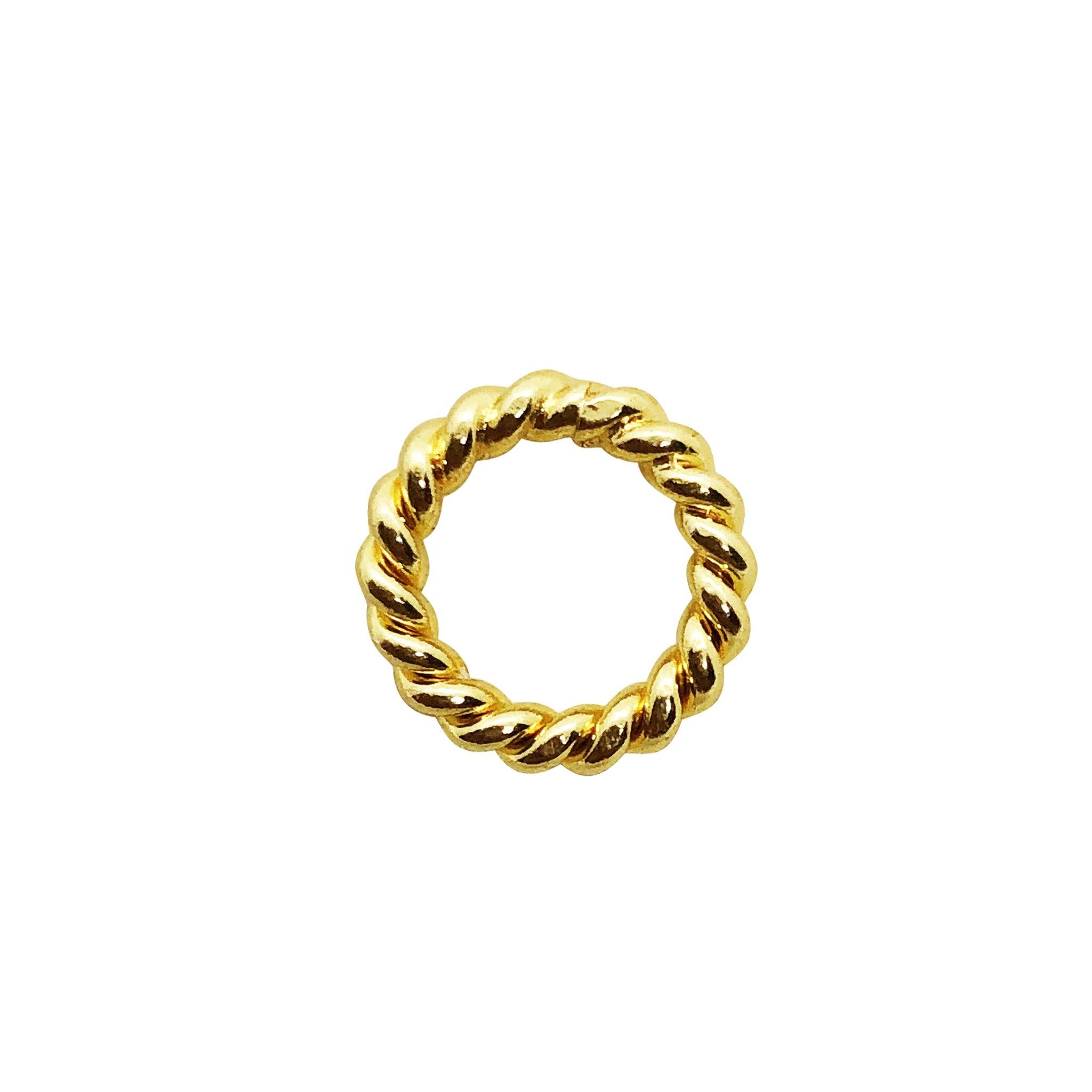 Elegant 18K Gold Overlay Copper rope style jewelry ring with twisted circular pattern and polished gold finish, handcrafted in India for DIY jewelry making and creative designs.