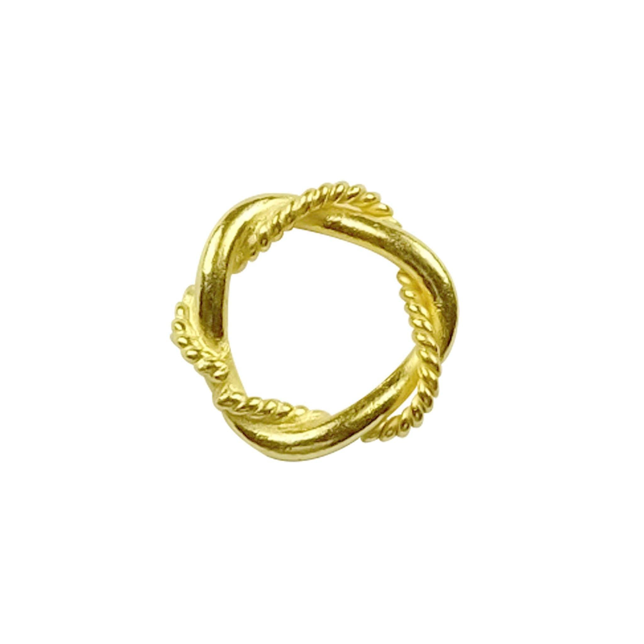 Elegant 18K Gold Overlay Copper twisted rope jewelry ring with polished gold finish and textured detailing, handcrafted in India for DIY jewelry making and creative designs.