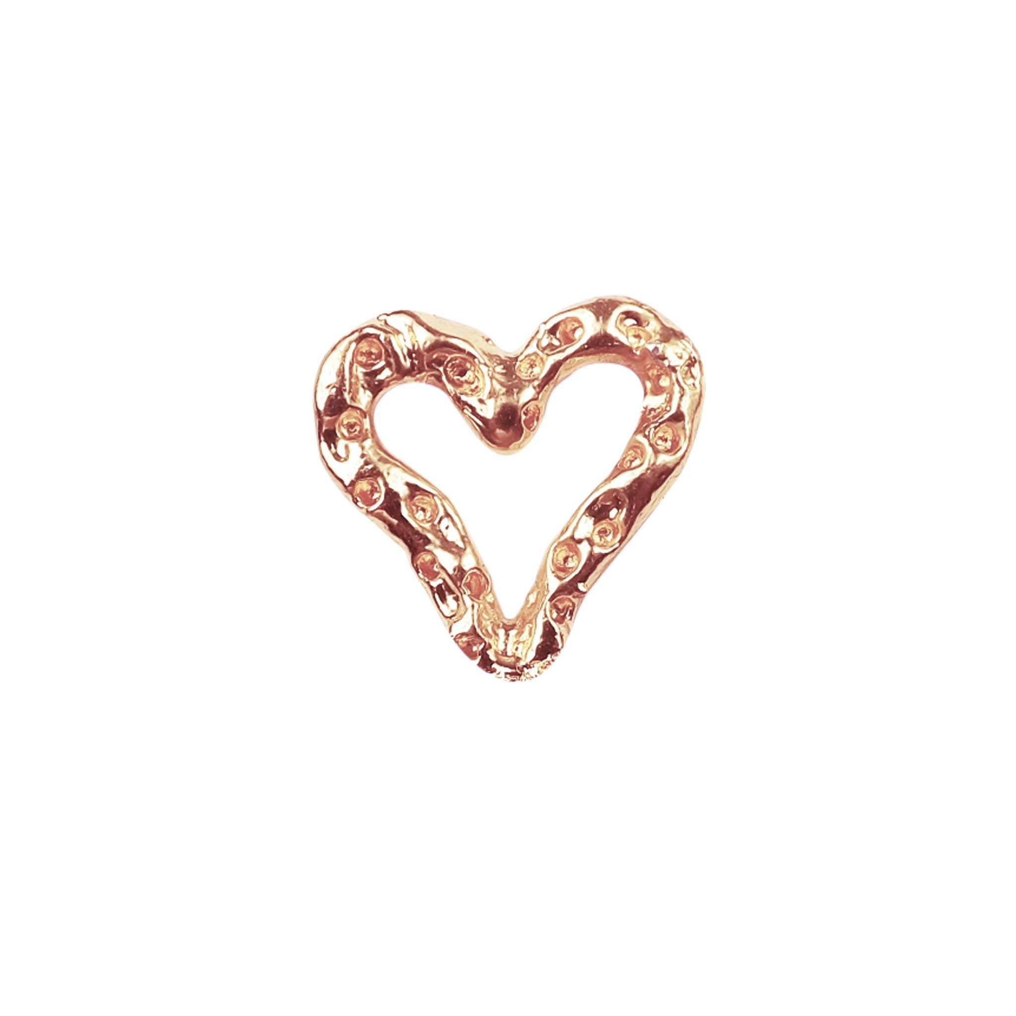 Rose gold overlay open heart charm from India crafted in copper with polished textured finish for jewelry making and gifting