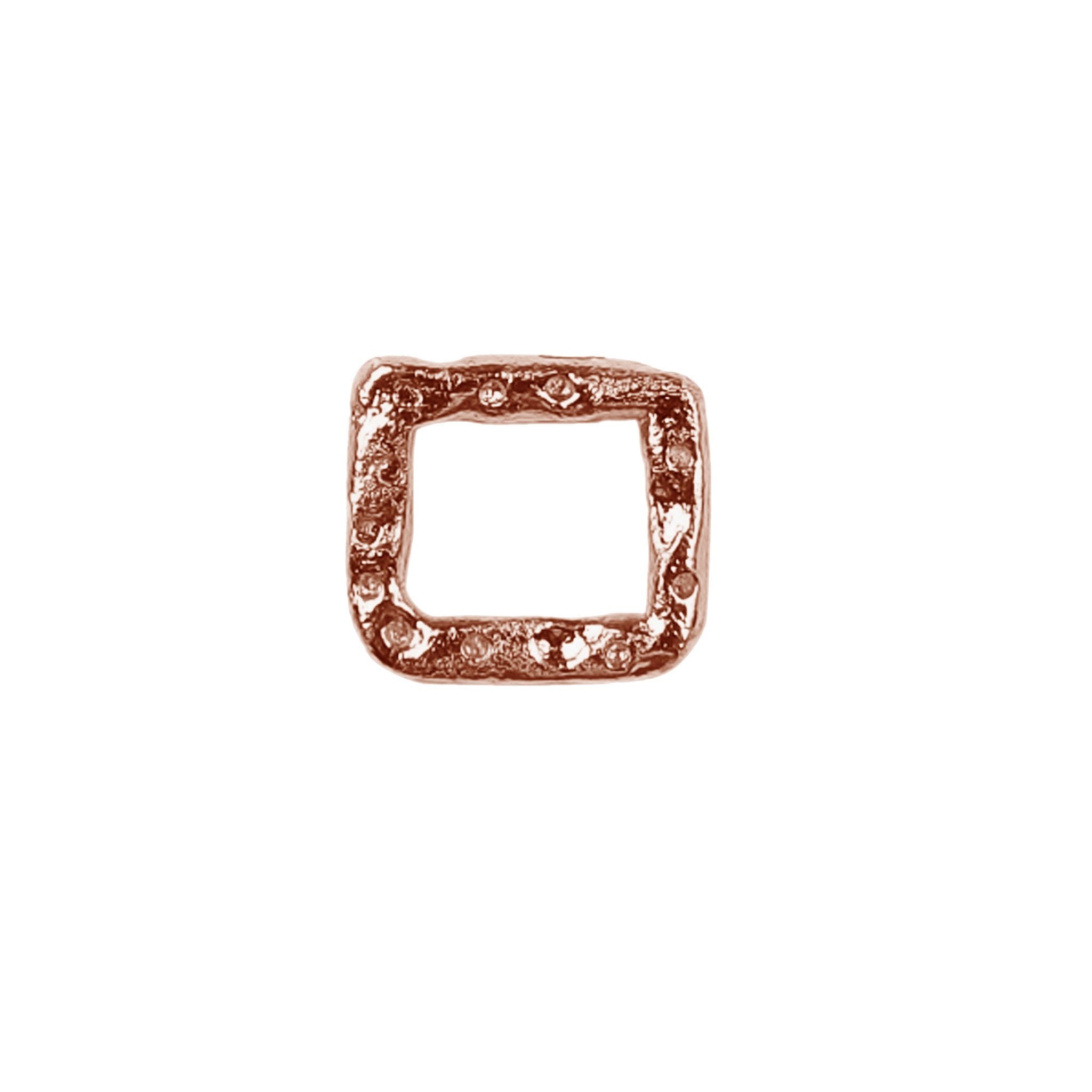 Rose gold overlay open square frame charm from India crafted in copper with polished textured finish for jewelry making