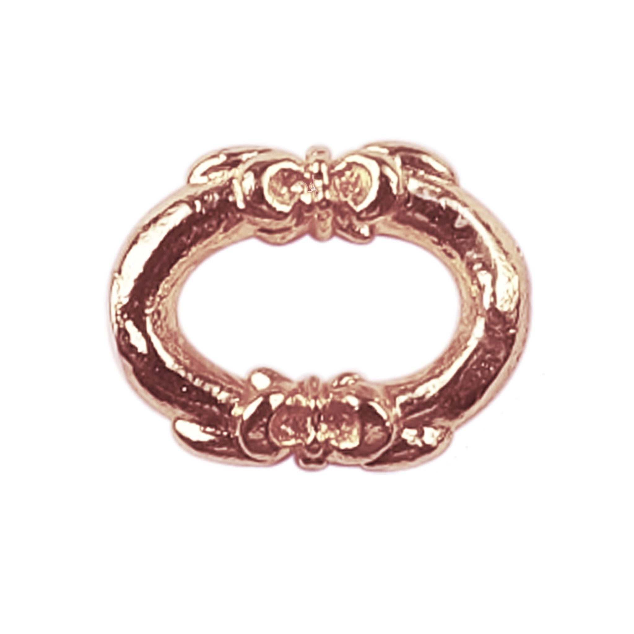 Rose gold overlay ornate oval ring finding from India crafted in copper with polished floral knot detailing for ring making