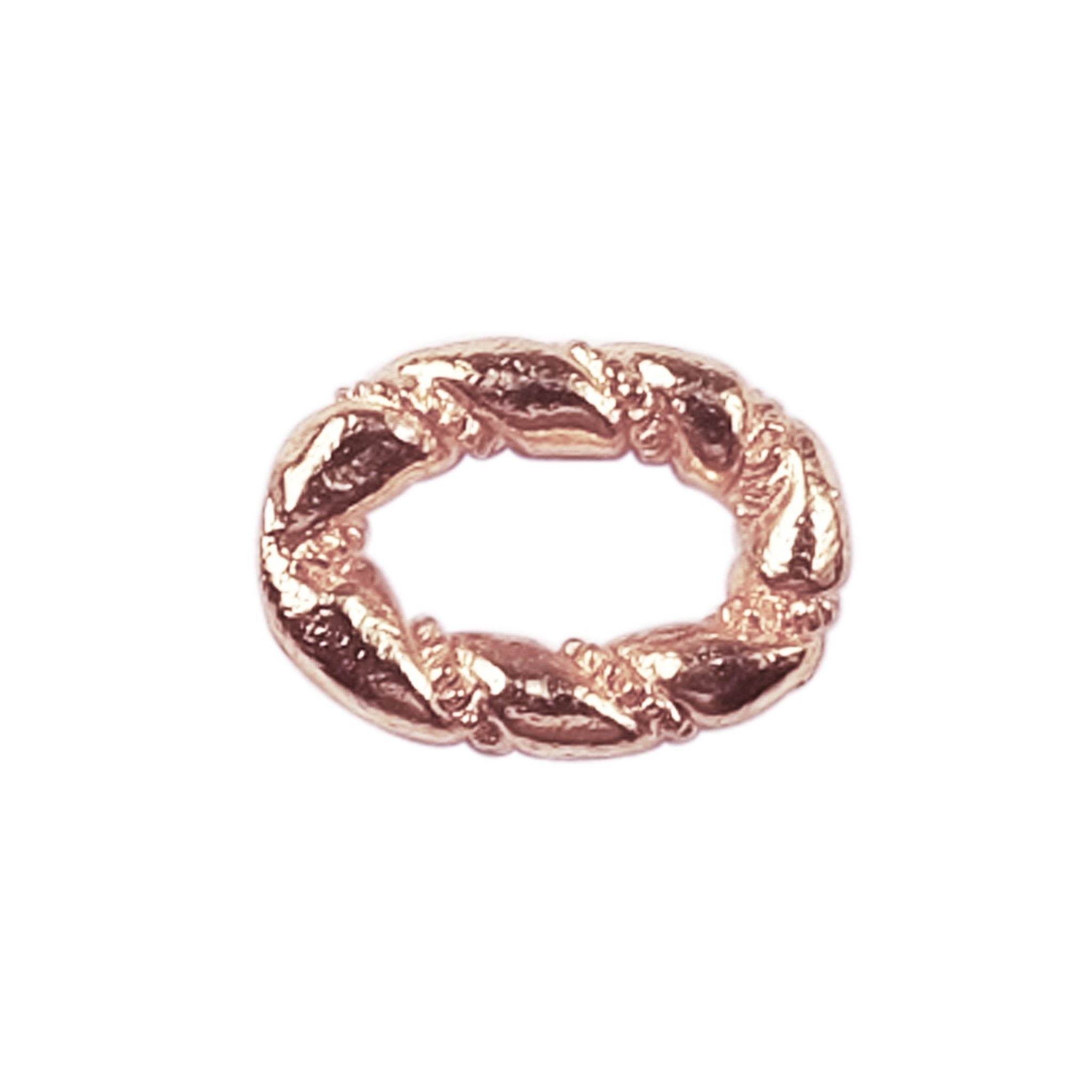 Rose gold overlay twisted oval ring finding from India crafted in copper with polished braided texture for ring making