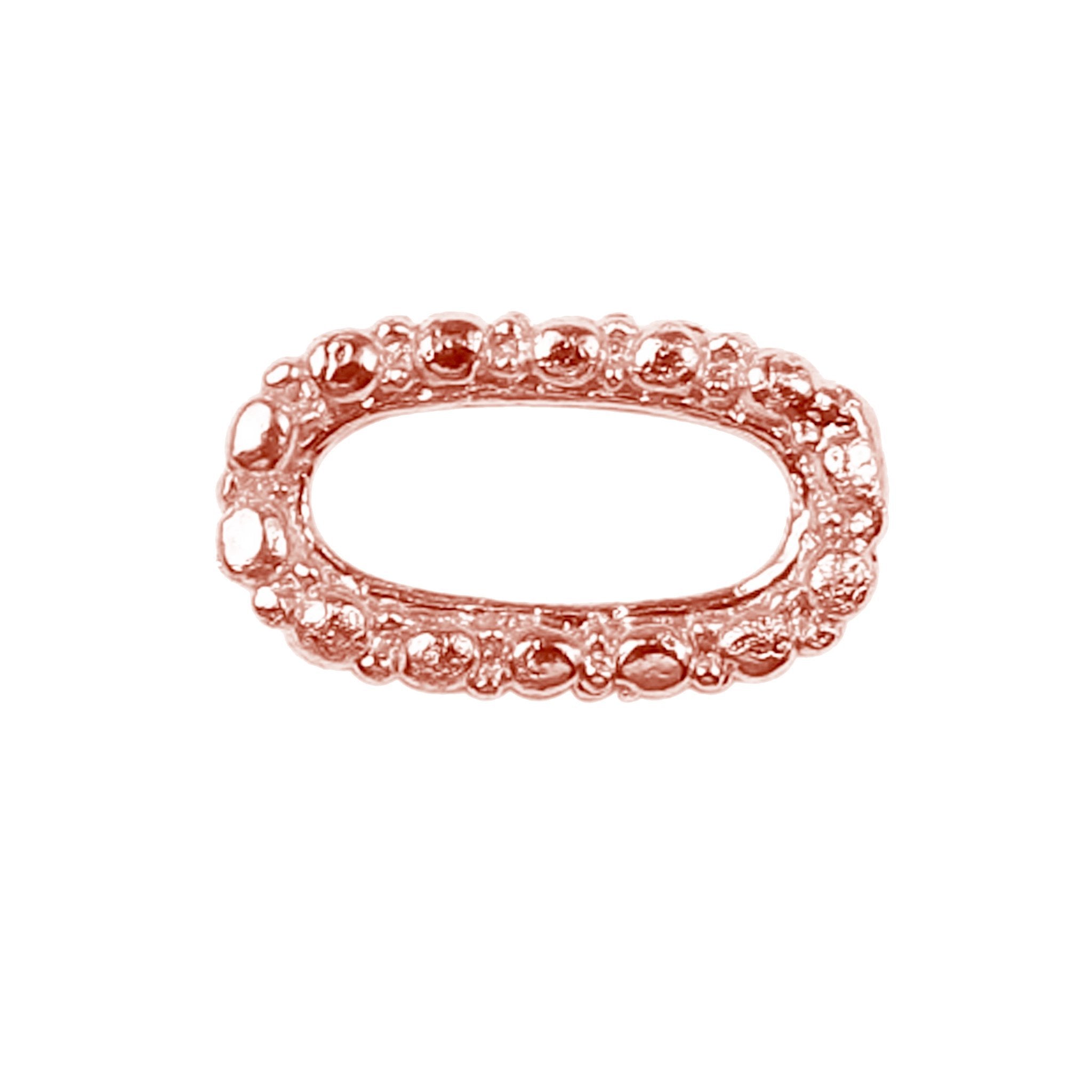 Rose gold overlay textured oval ring finding from India crafted in copper with polished granulated surface for ring making