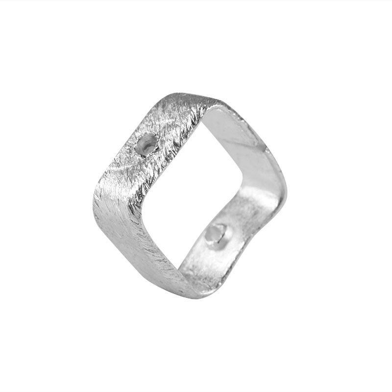 Modern open square silver overlay over copper band ring with wide geometric design handcrafted in India