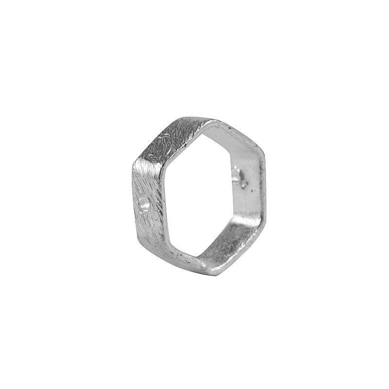 Modern hexagon silver overlay over copper band ring with open frame design handcrafted in India