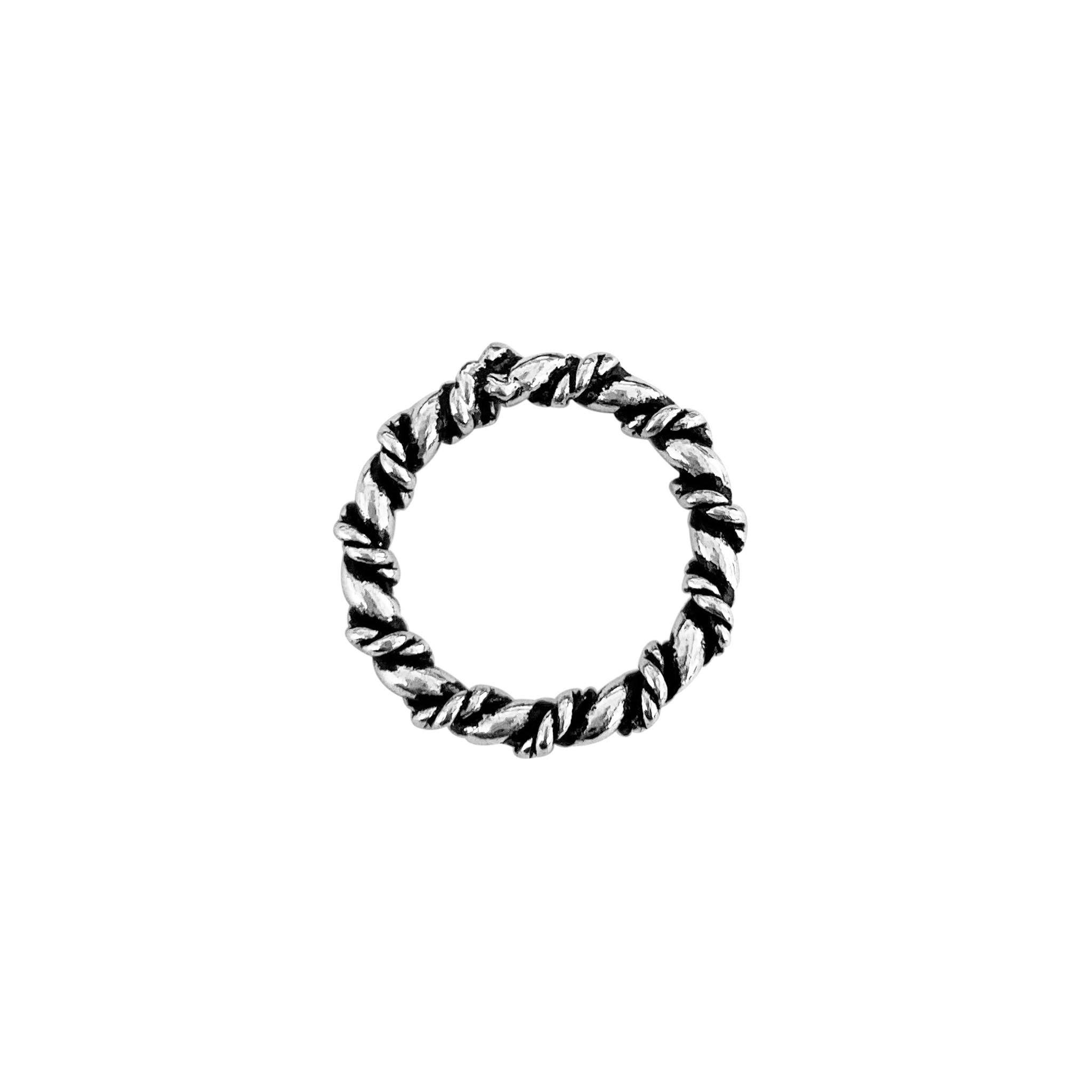 Twisted rope circular ring finding with oxidized finish in silver overlay over copper, handmade in India