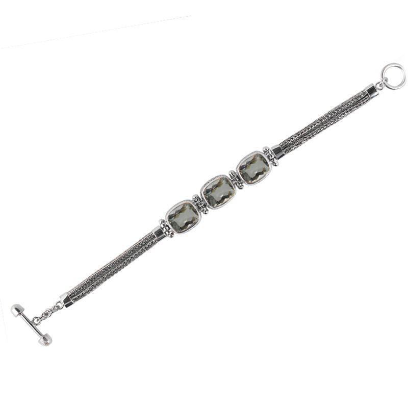 SB-0900-GAM-7.5" Sterling Silver Bracelet With Green Amethyst Q. Jewelry Bali Designs Inc
