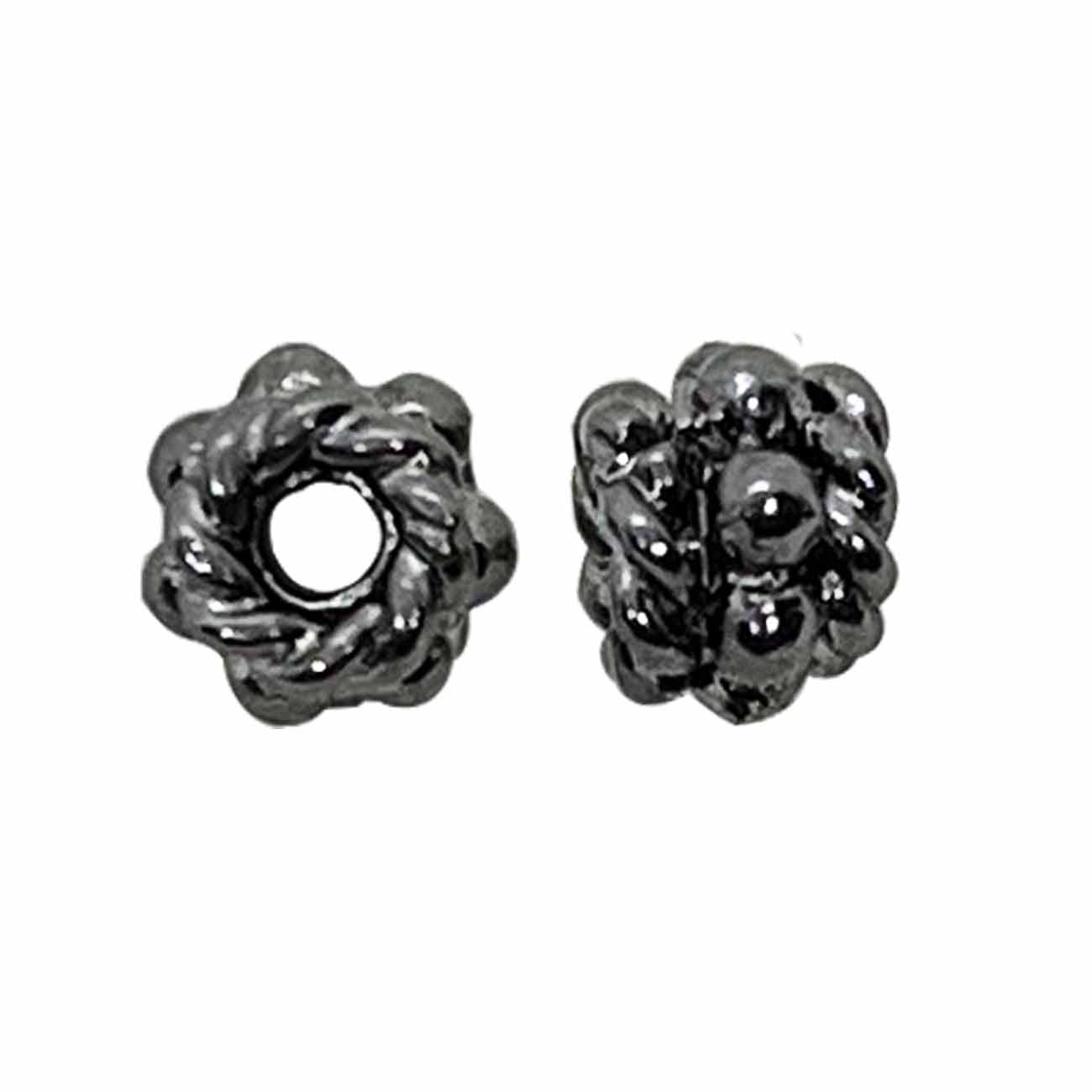 Handcrafted black rhodium overlay rope twist floral copper spacer bead from India for modern jewelry designs