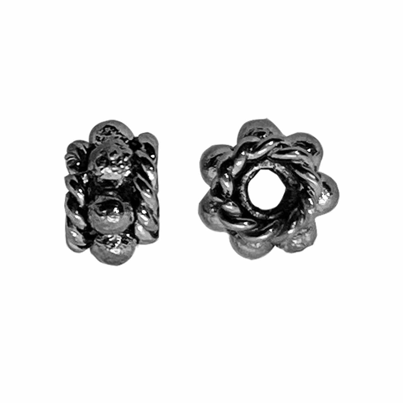 Handcrafted black rhodium overlay rope twist floral copper spacer bead from India for modern jewelry designs