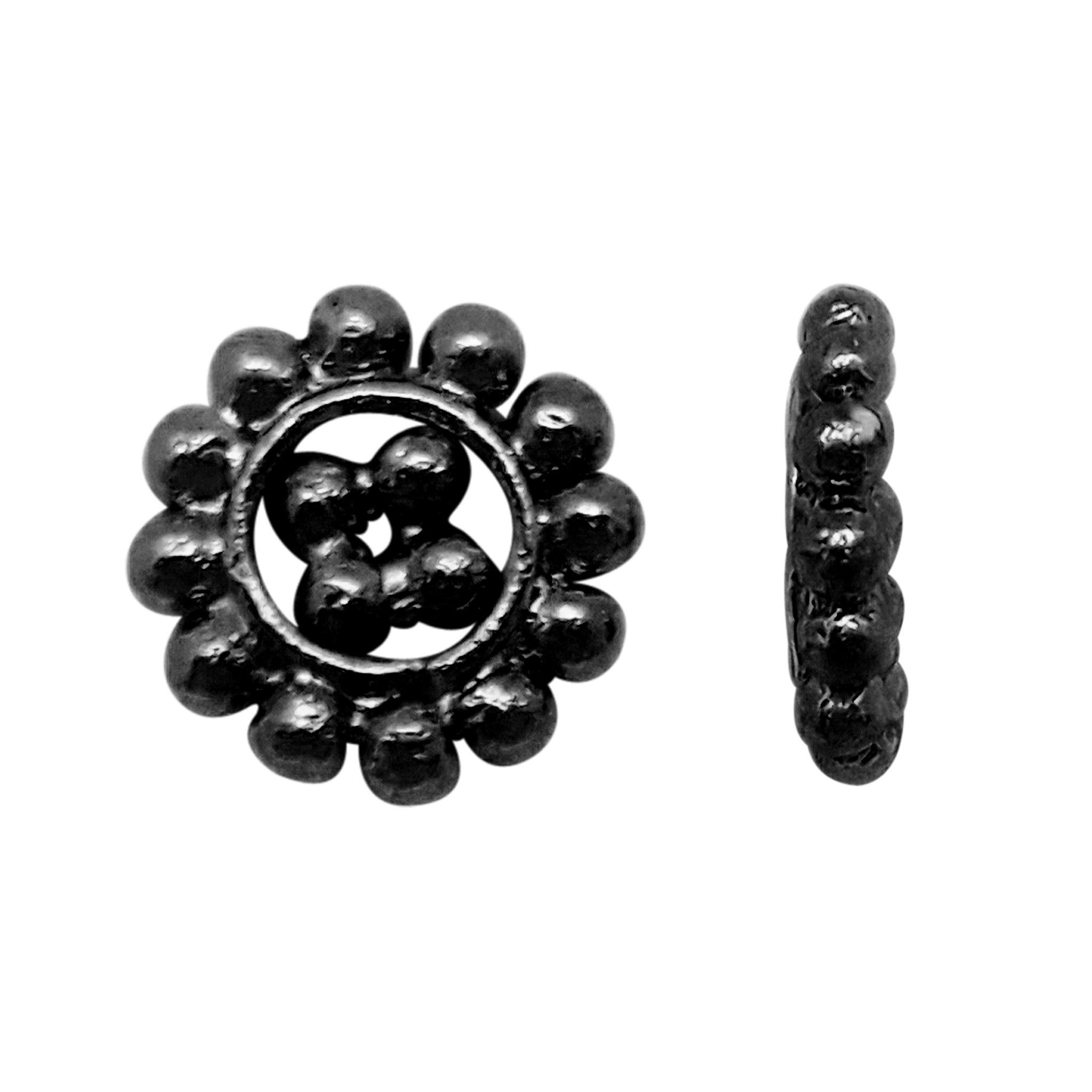 Handcrafted black rhodium overlay beaded halo copper spacer bead from India for modern jewelry designs