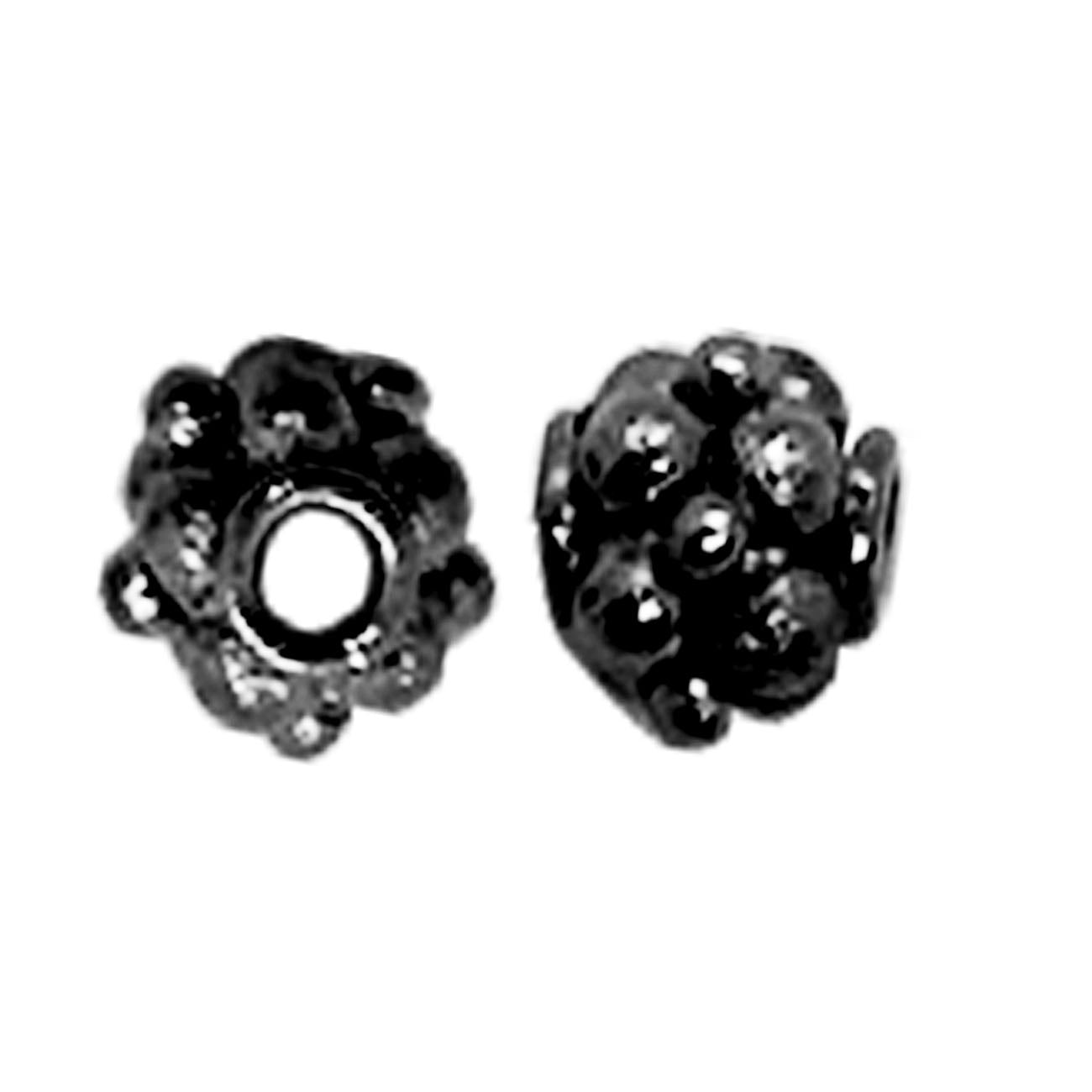 Handcrafted black rhodium overlay rounded floral copper spacer bead from India for modern jewelry designs