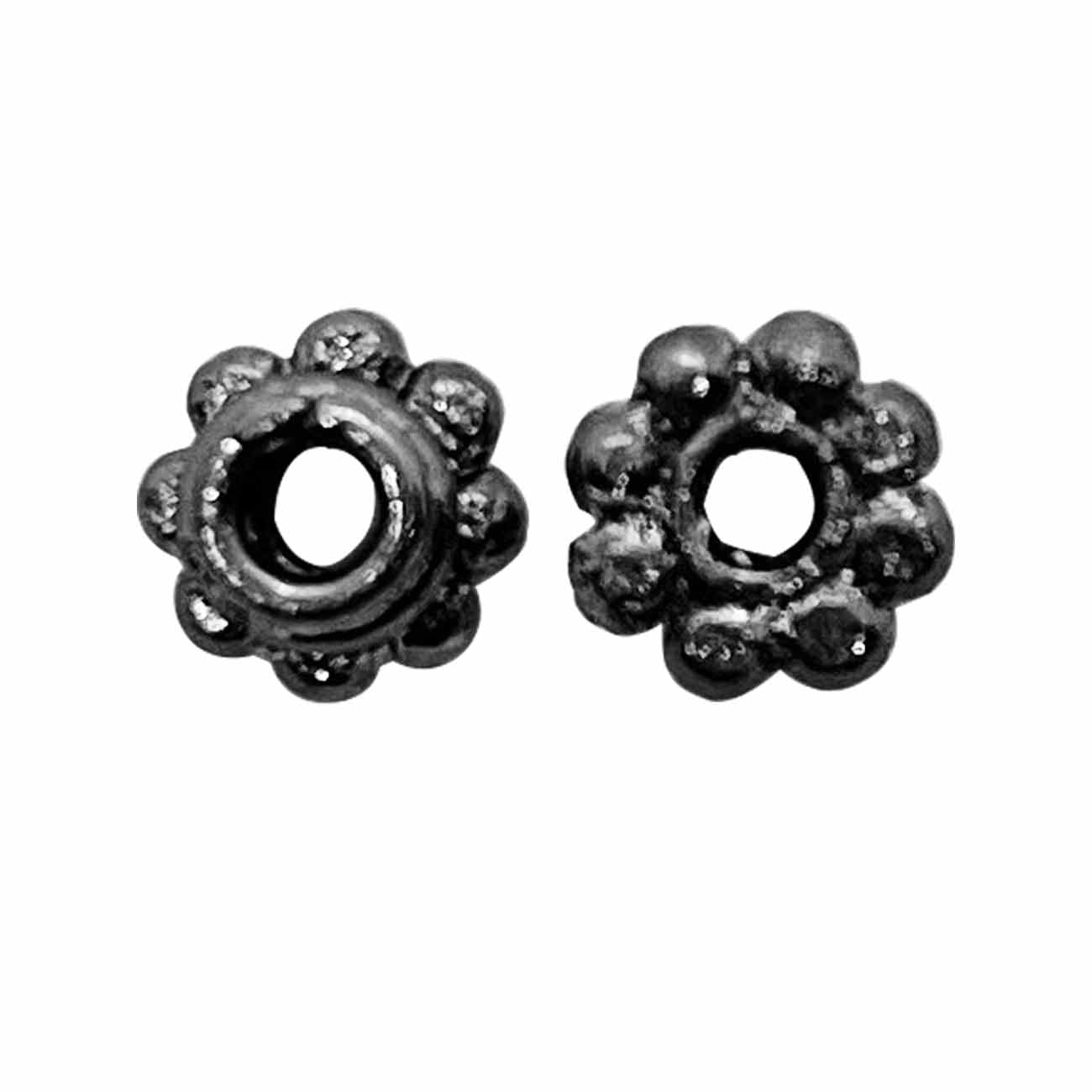 Handcrafted black rhodium overlay beaded floral copper spacer bead from India for modern jewelry designs