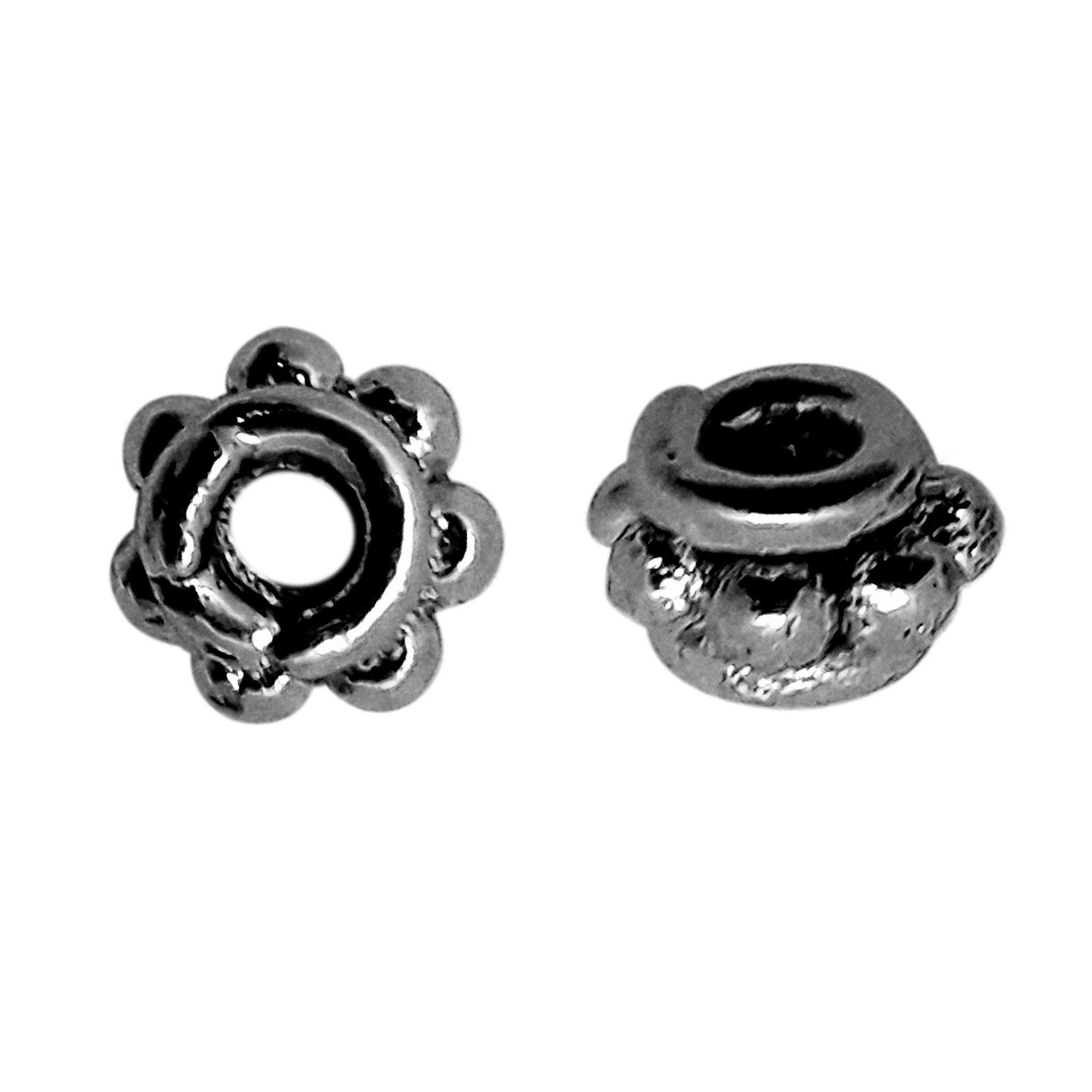Handcrafted black rhodium overlay raised petal floral copper spacer bead from India for modern jewelry designs