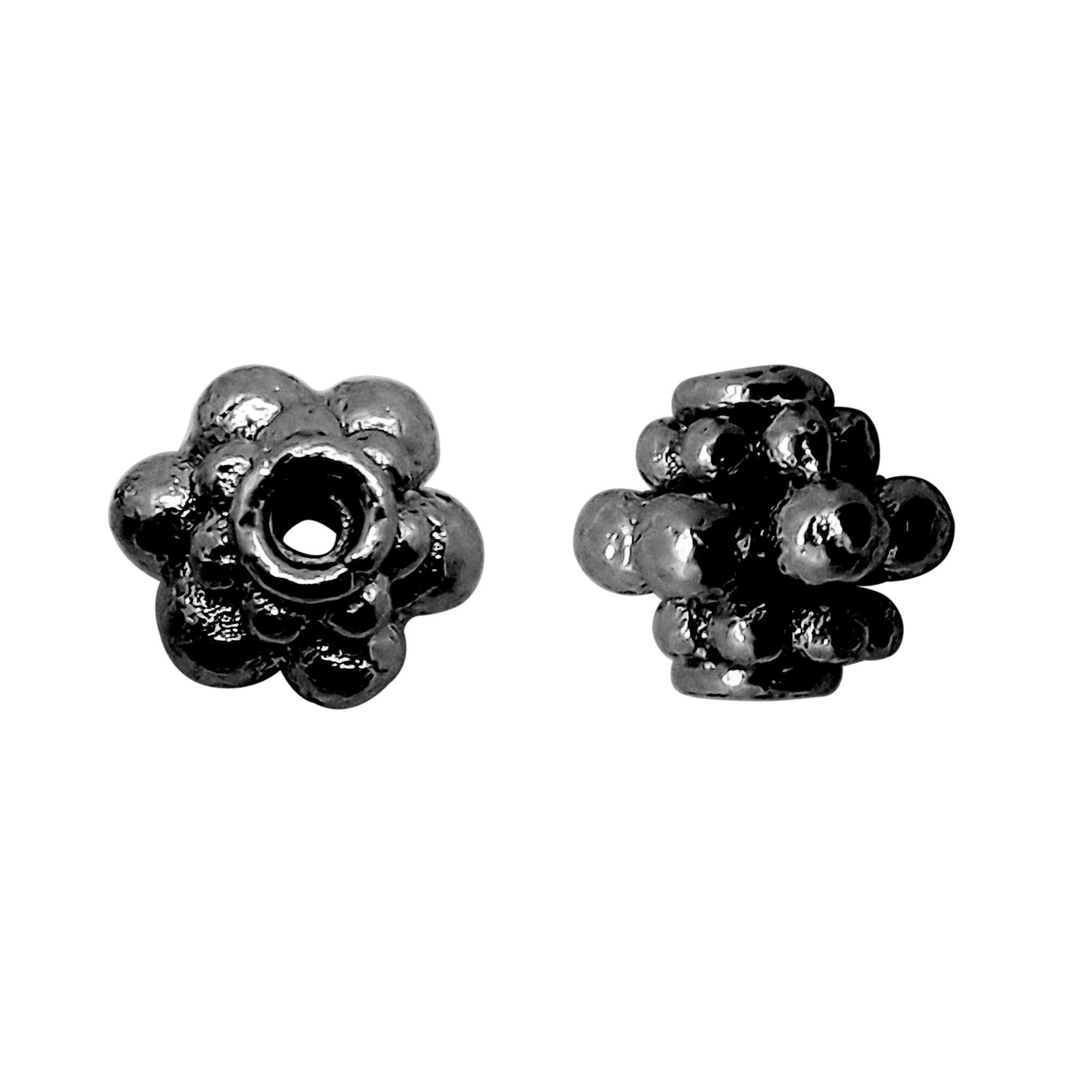 Handcrafted black rhodium overlay multi-petal floral copper spacer bead from India for modern jewelry designs
