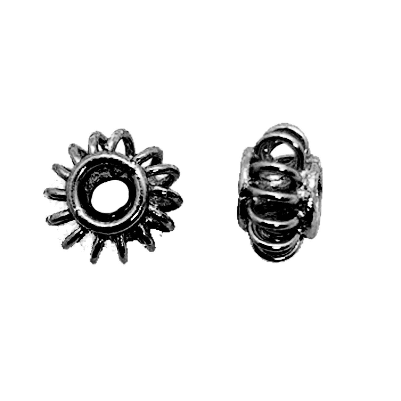 Handcrafted black rhodium overlay sunburst floral copper spacer bead from India for modern jewelry designs
