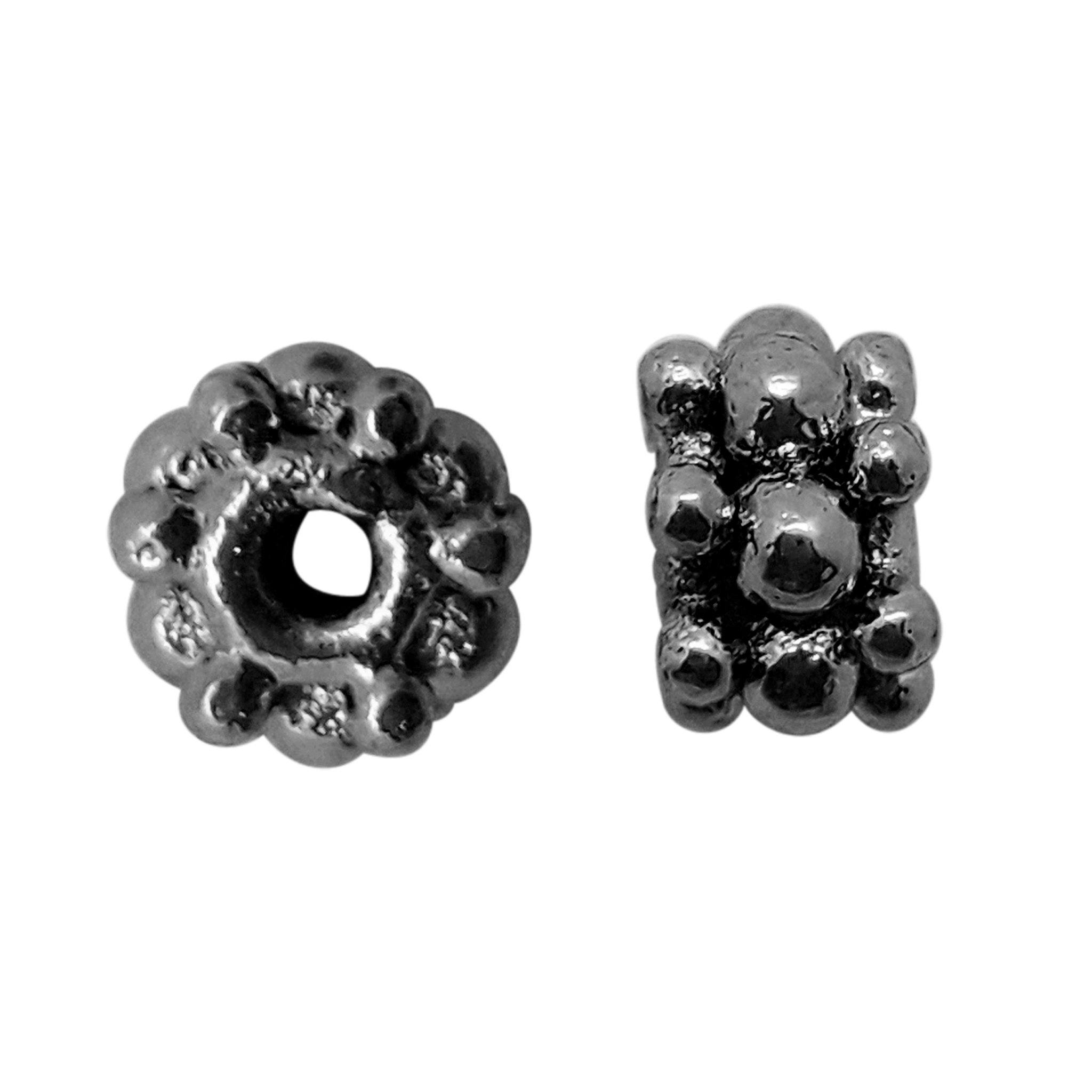 Handcrafted black rhodium overlay beaded floral copper spacer bead from India for modern jewelry designs