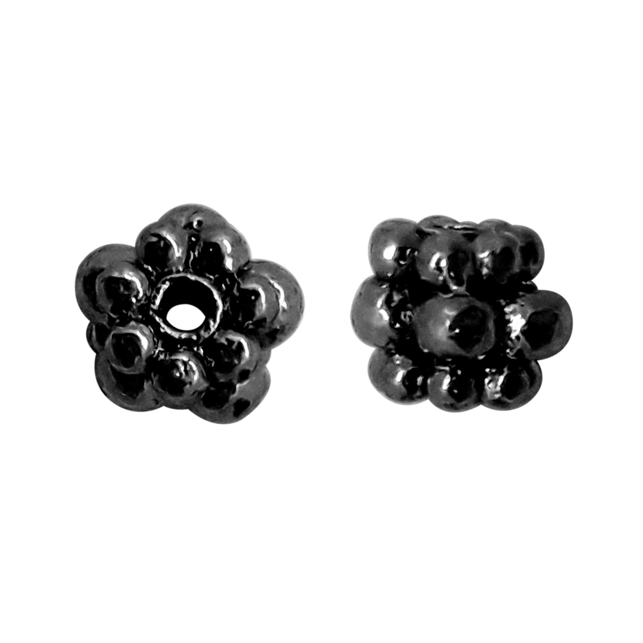 Handcrafted black rhodium overlay beaded floral copper spacer bead from India for modern jewelry designs