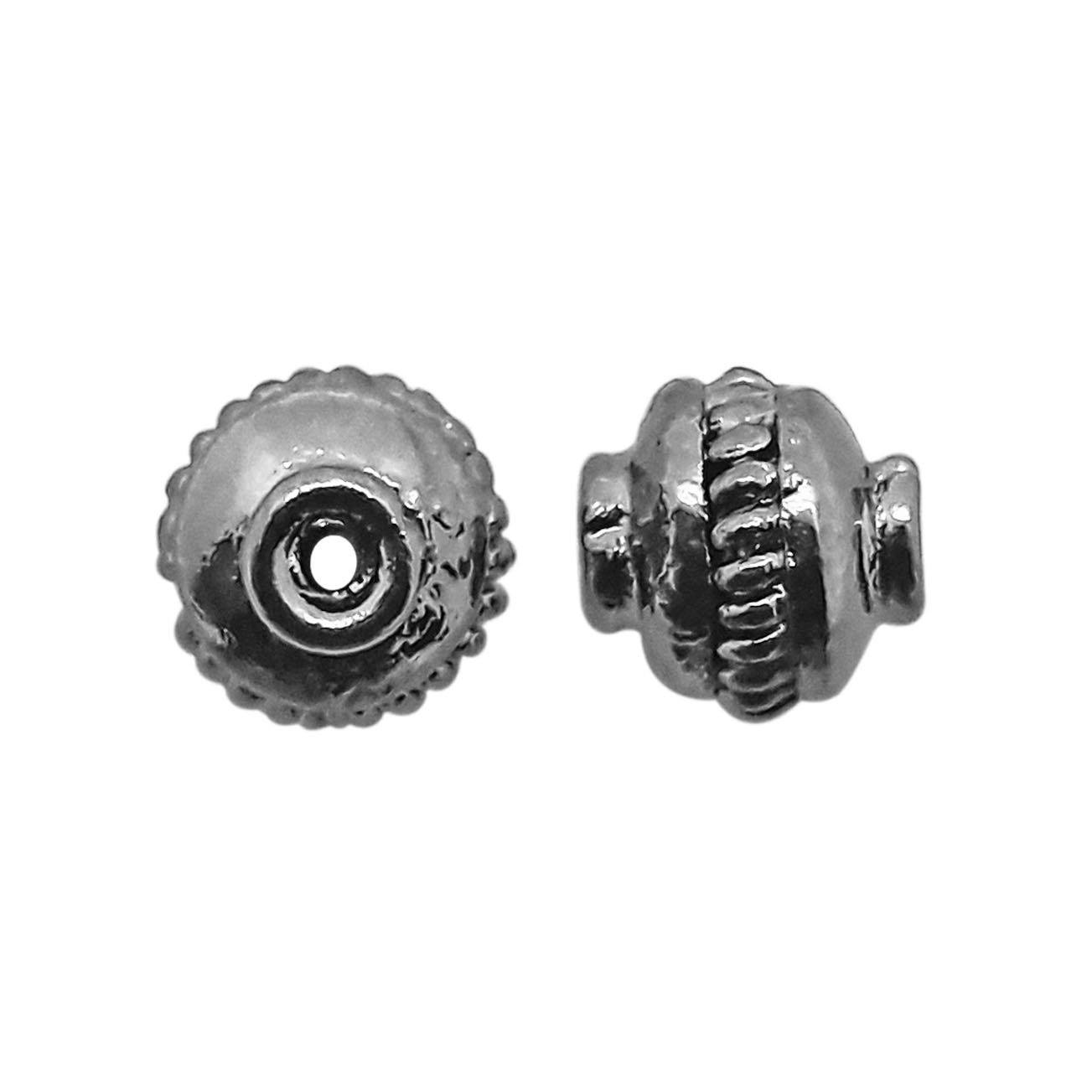 Handcrafted black rhodium overlay rope-edge dome copper spacer bead from India for modern jewelry designs