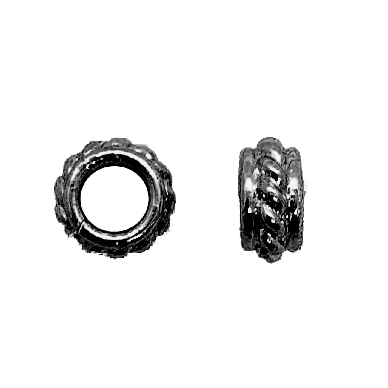 Handcrafted black rhodium overlay ribbed floral copper spacer bead from India for modern jewelry designs