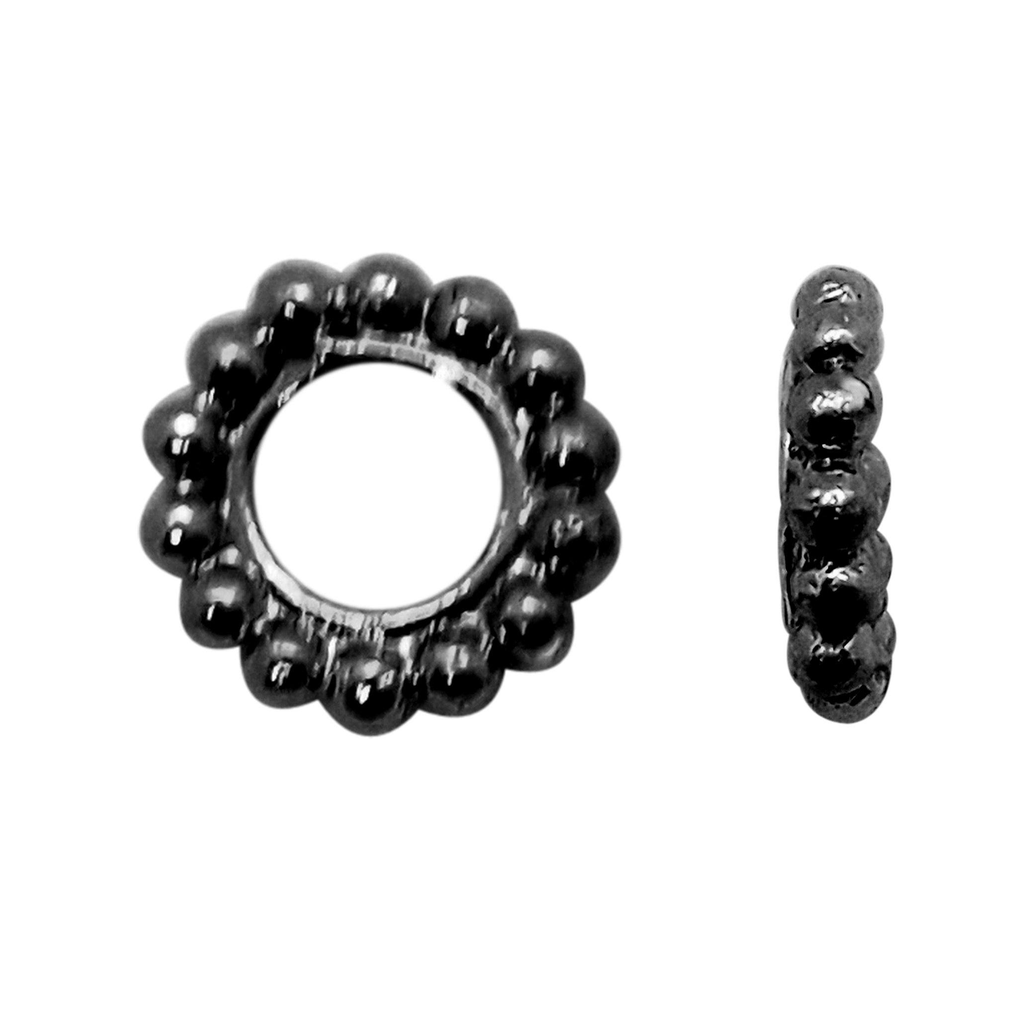 Handcrafted black rhodium overlay rounded beaded ring spacer bead from India for modern jewelry designs