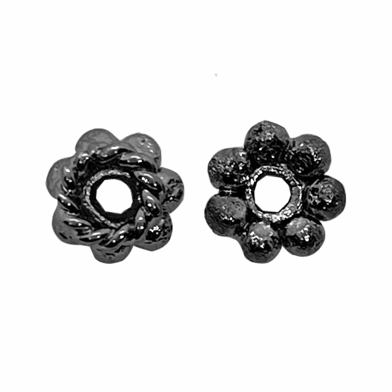 Handcrafted black rhodium overlay textured floral copper spacer bead from India for jewelry designs