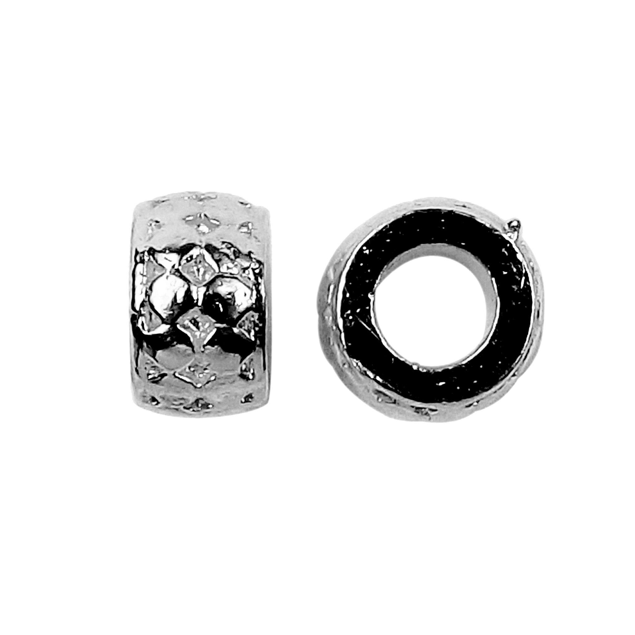 Handcrafted black rhodium overlay large hole textured copper spacer bead from India for modern jewelry designs