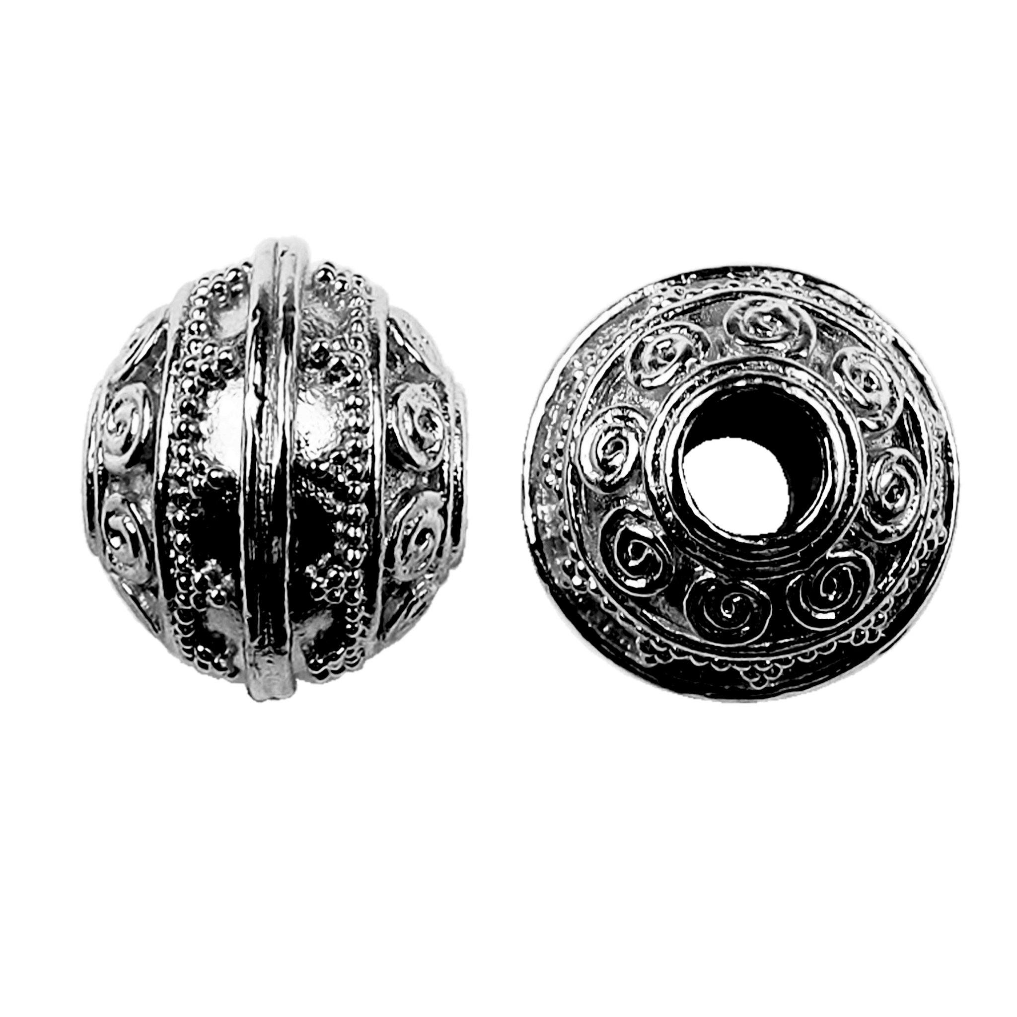 Handcrafted black rhodium overlay floral rope copper spacer bead from India for jewelry making
