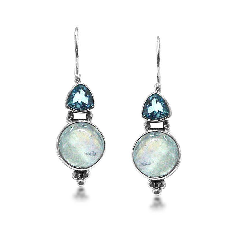SE-1193-CO3 Sterling Silver Earring With Blue Topaz, Rainbow Moonstone Jewelry Bali Designs Inc