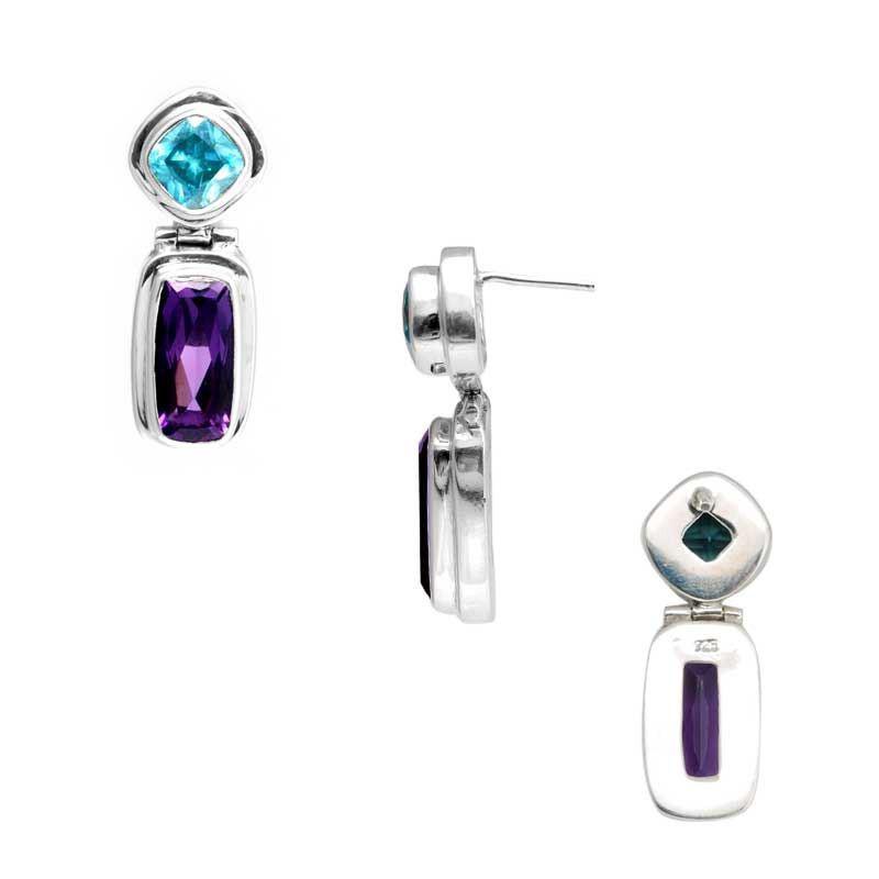 SE-7126-CO1 Sterling Silver Earring With Blue Topaz Q., Amethyst Q. Jewelry Bali Designs Inc