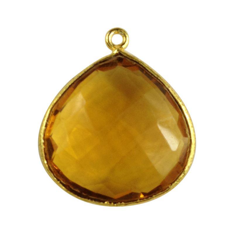 18K Gold Overlay Finding with Citrine Quartz pear shape jewelry finding handcrafted in India with polished gold finish.