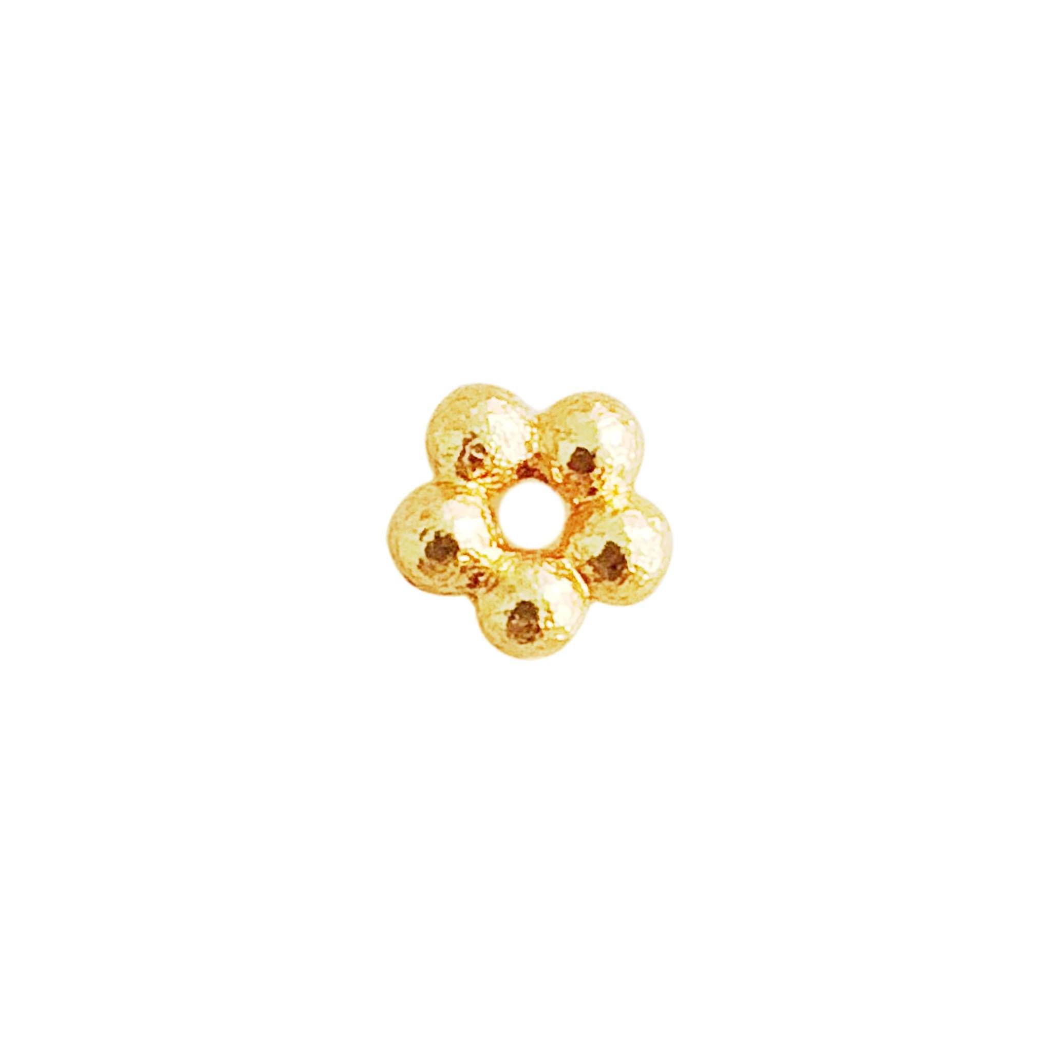 18K gold overlay floral spacer bead from India crafted in copper with polished textured finish for jewelry making