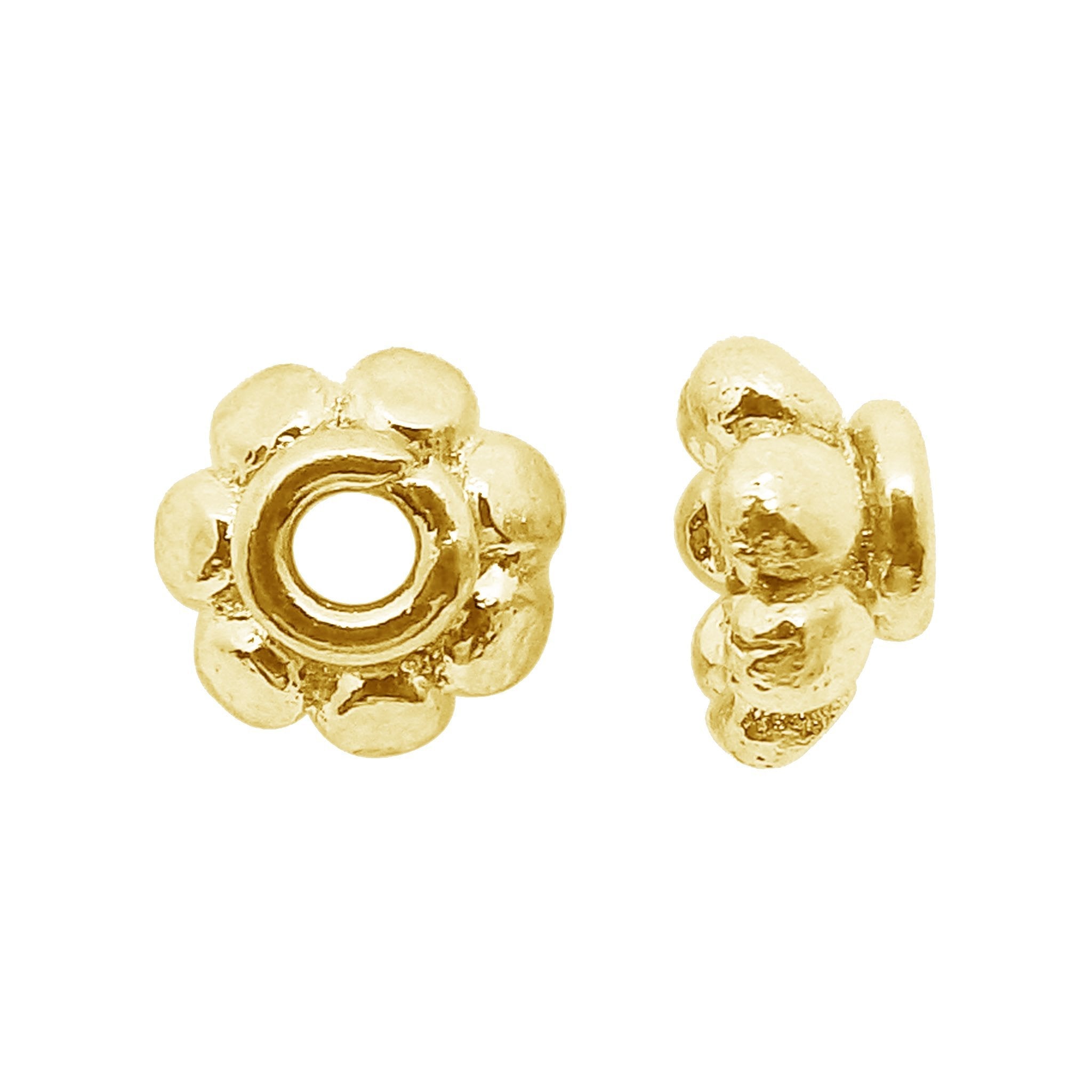 18K gold overlay over copper daisy spacer beads handcrafted in India with elegant polished finish and floral design.
