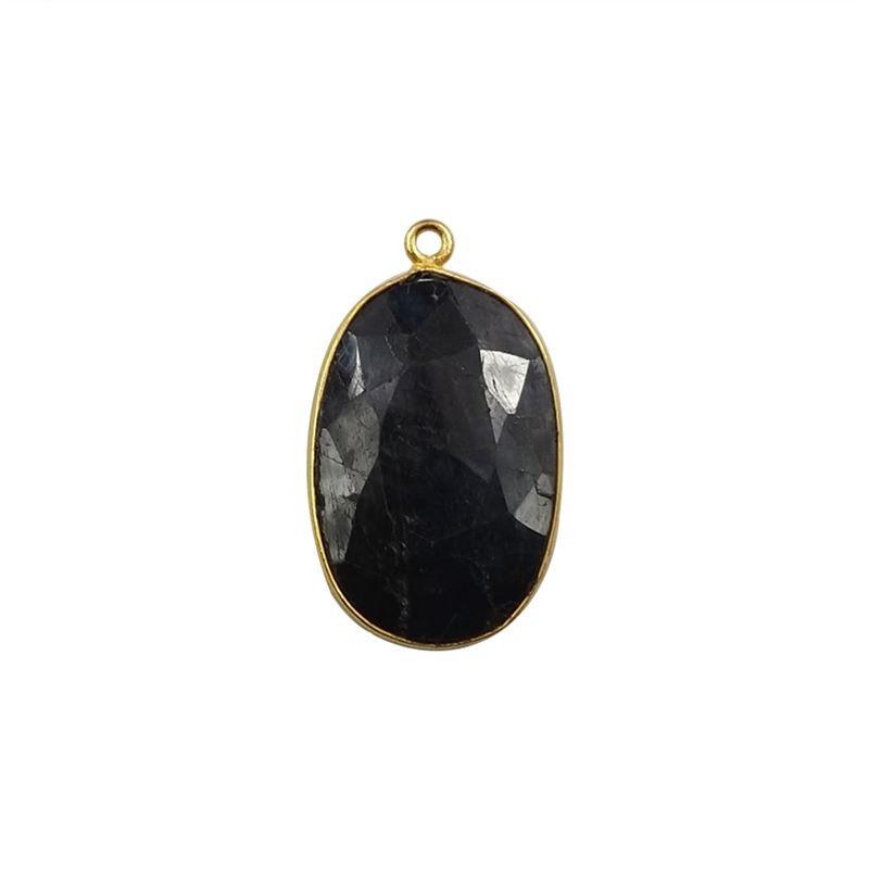 18K gold overlay sapphire oval stone connector with one hole handcrafted in India for DIY and retail jewelry designs