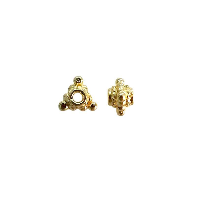 18K gold overlay triangular granulated Bali spacer bead handcrafted in India for retail and DIY jewelry designs