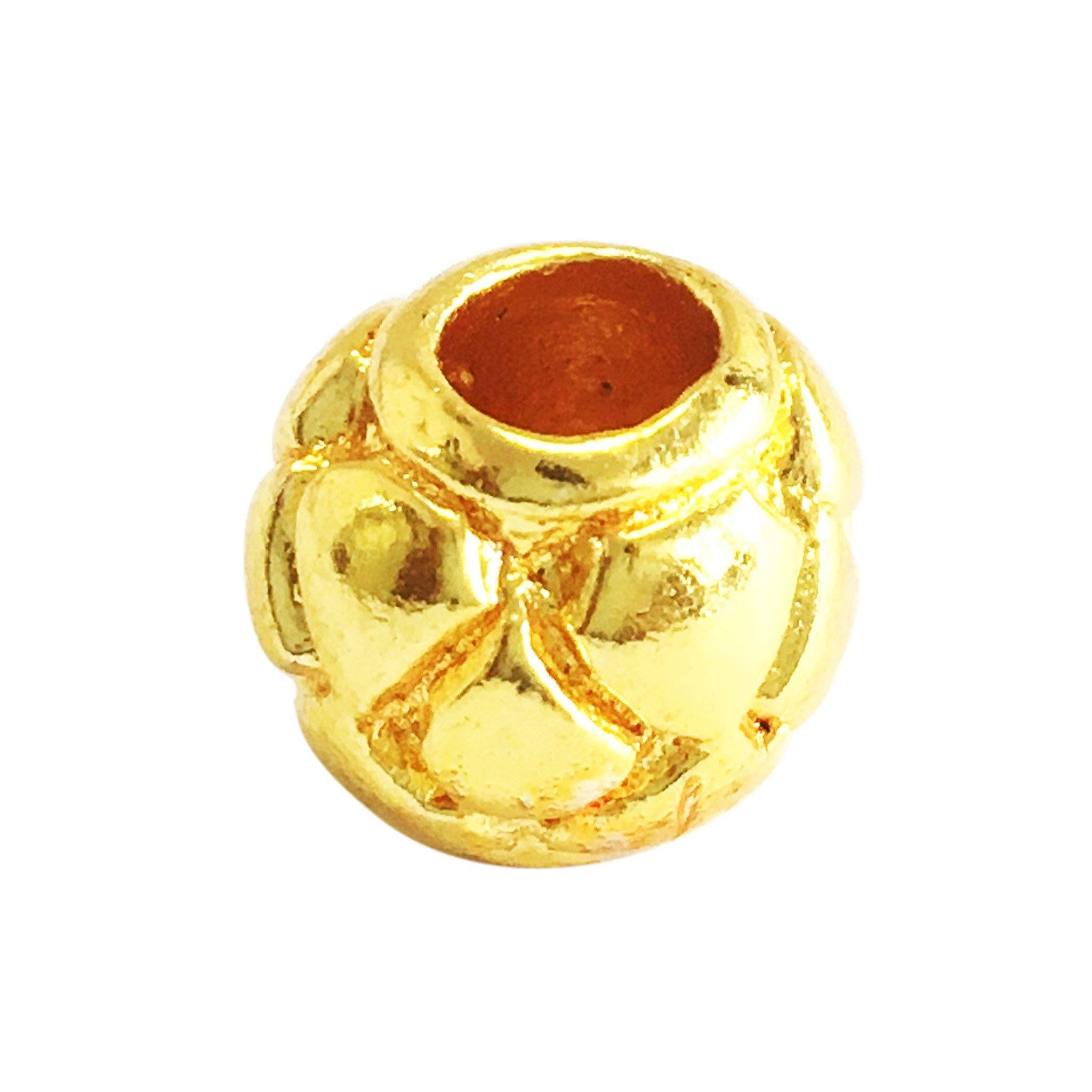 18K gold overlay large hole faceted Bali spacer bead handcrafted in India for retail and DIY jewelry designs