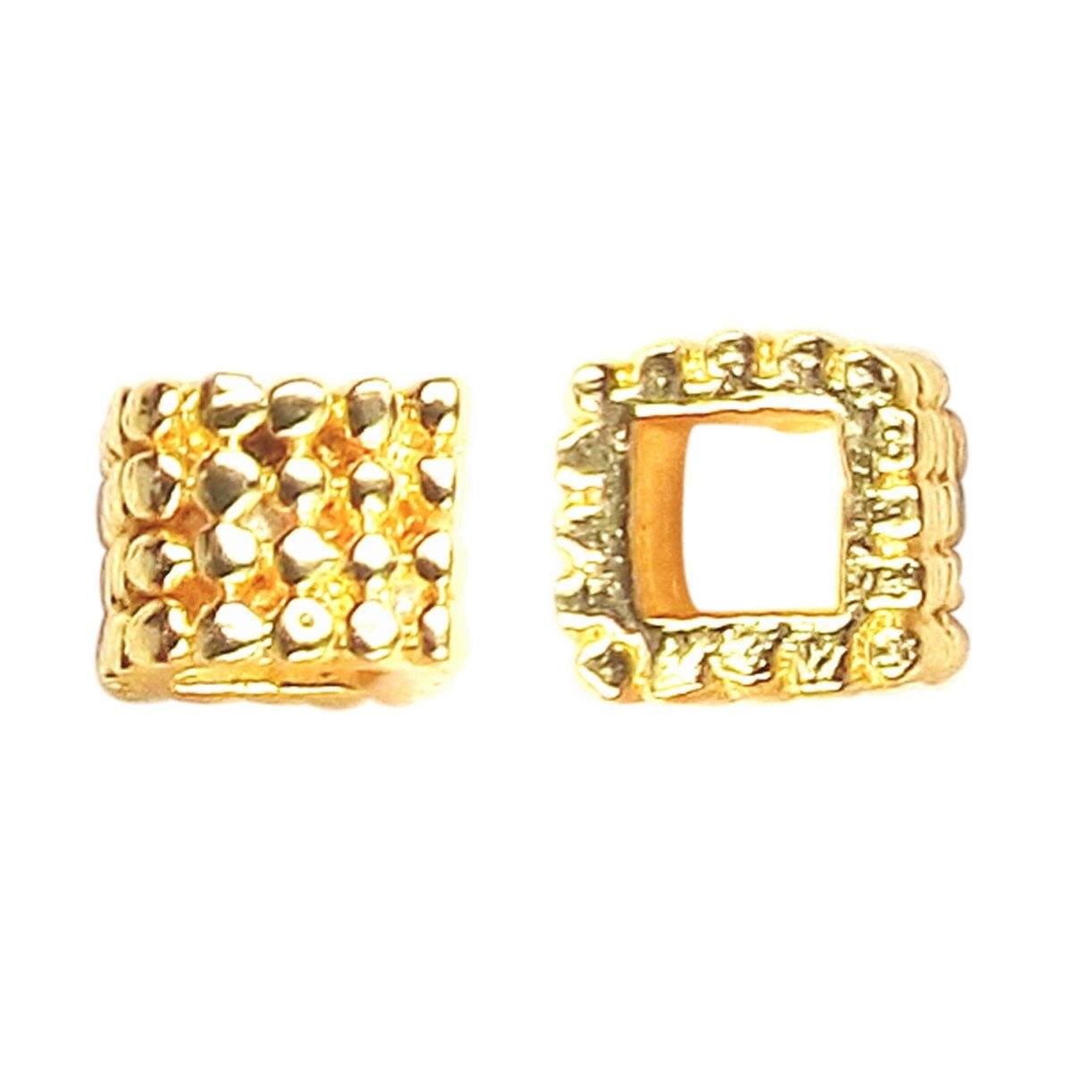 18K gold overlay large hole hammered square Bali spacer bead handcrafted in India for retail and DIY jewelry designs