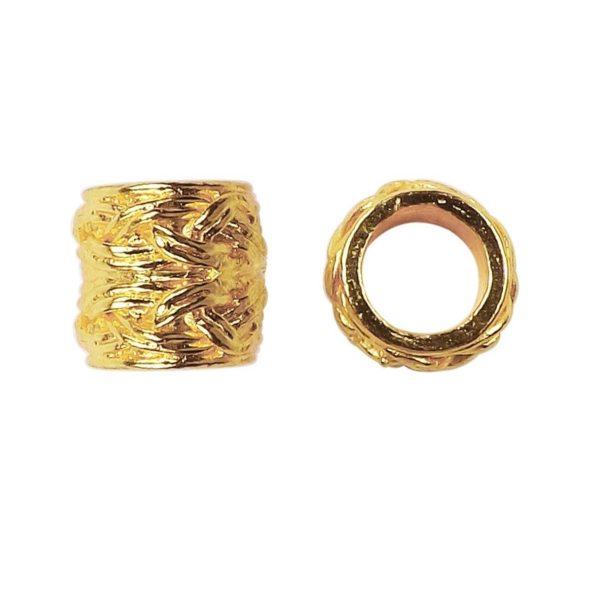 18K gold overlay large hole leaf carved Bali spacer bead handcrafted in India for retail and DIY jewelry designs